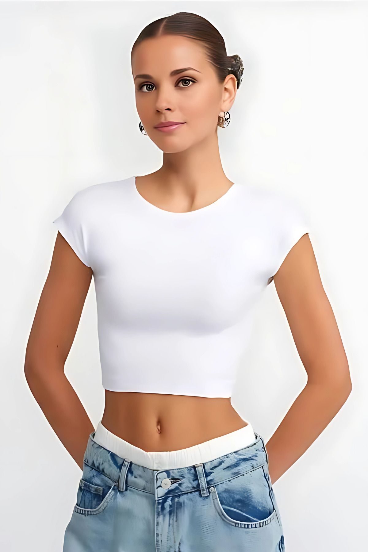 GRİMALDİ Crop Viskon Ve Modal Karışımlı Crop Top beyaz Kadın T Shirt