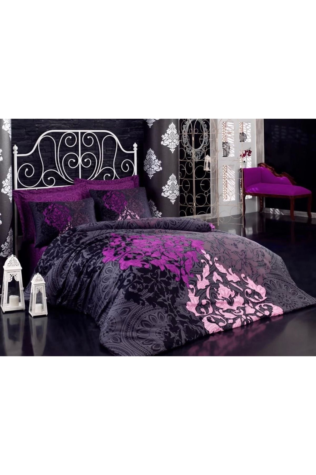 MT29 GİYİM Cotton Box Kösem Sultan Mürdüm Royal Saten Nevresim Takımı Çift Kişilik