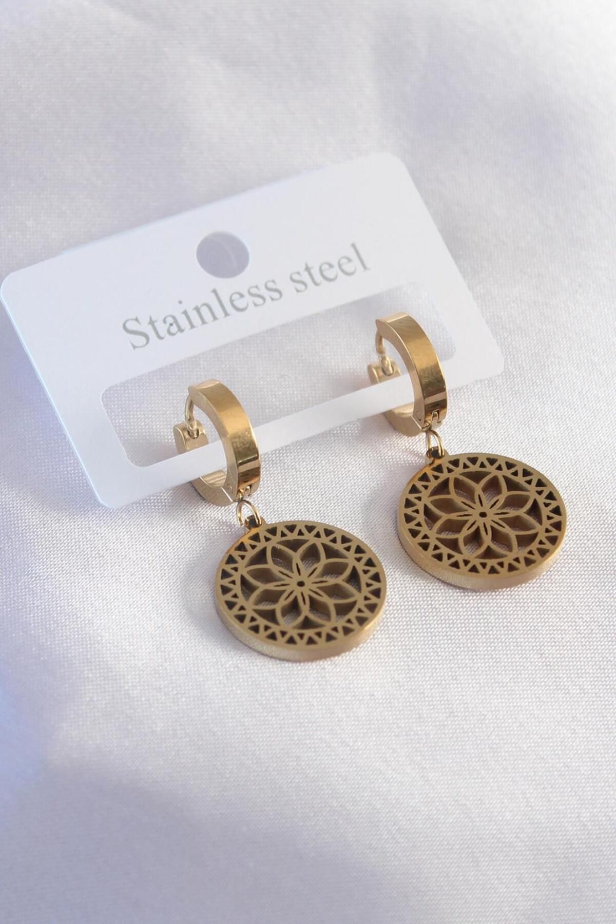 AfraBeauty 316L Çelik Gold Lotus Kadın Küpe