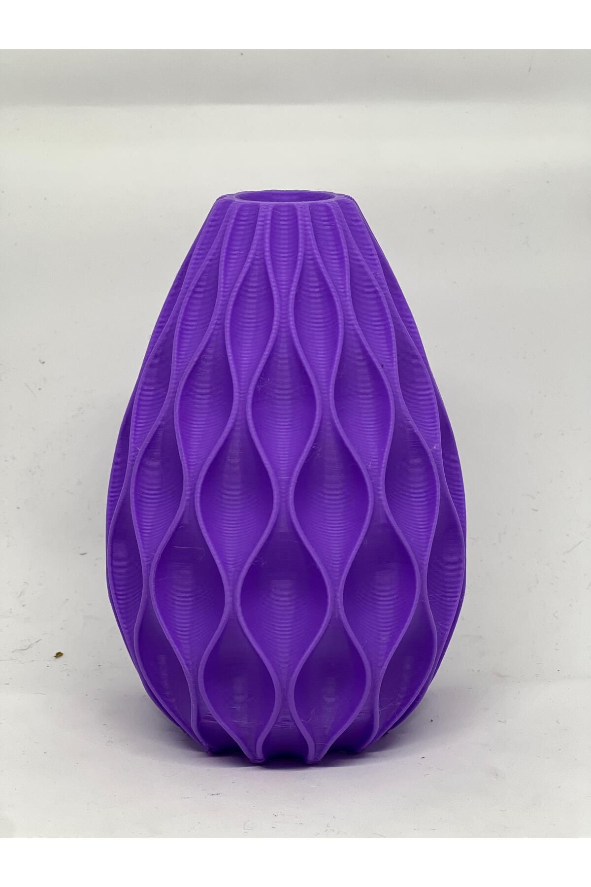 3D Tasarım Dekoratif Dalga Desenli Vazo – Modern Mor Vazo
