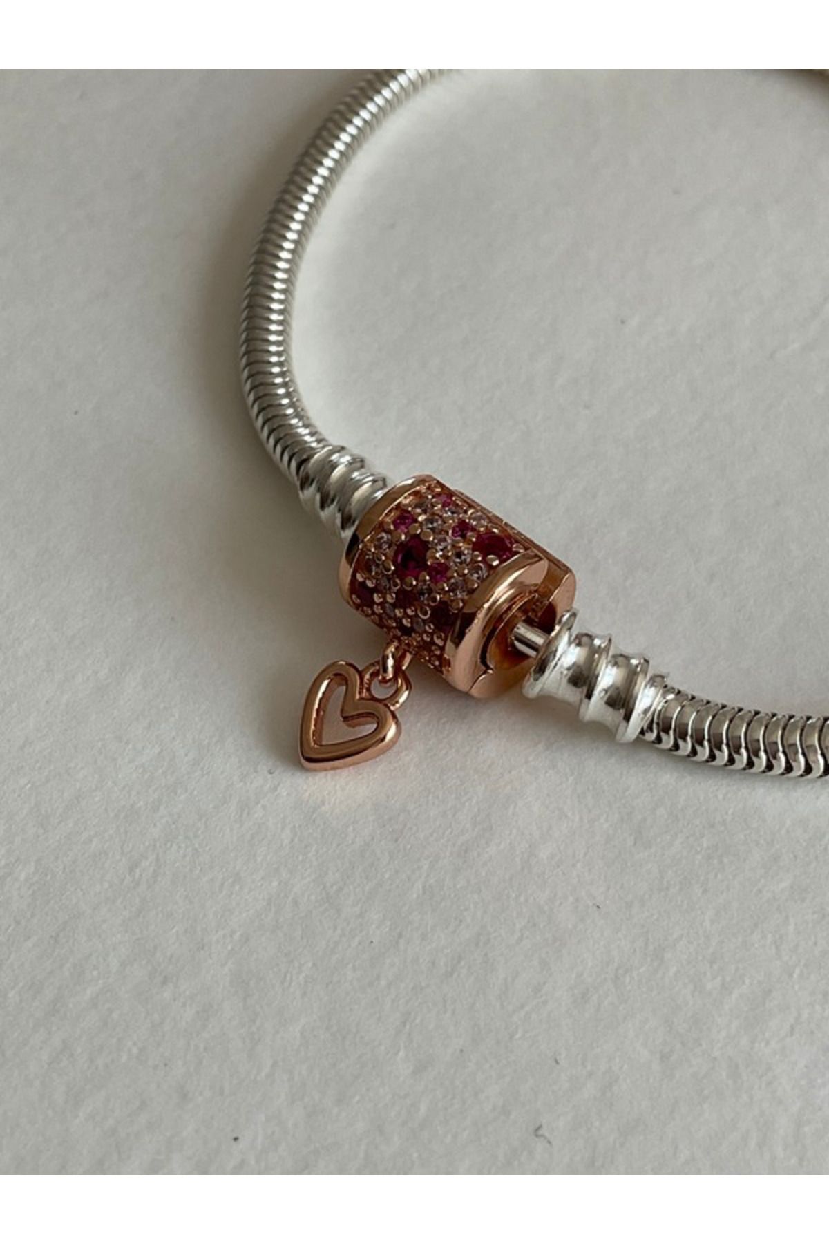 maisonleor Rose Klipsli Gümüş Bileklik Charm Taşıyıcı