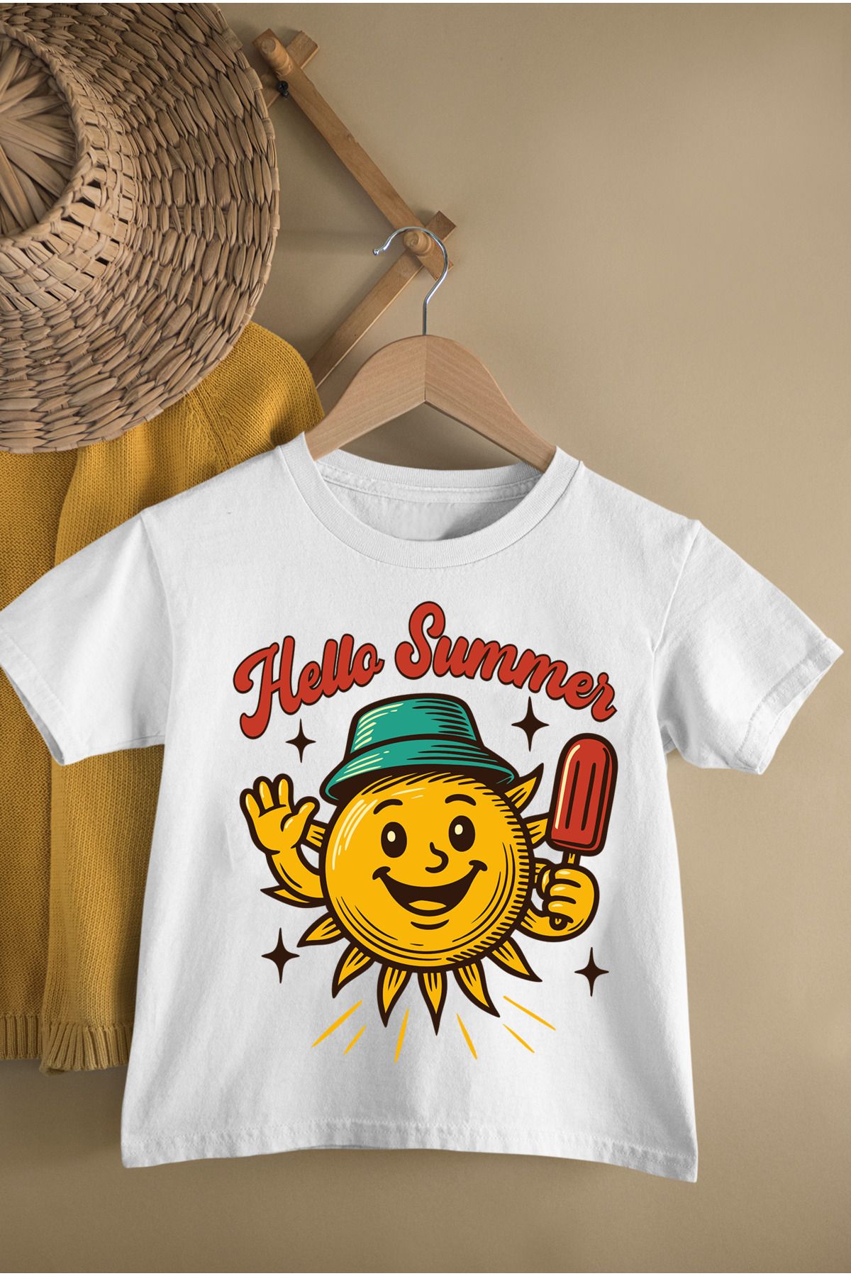 MAGORS HELLO SUMMER BASKILI PAMUKLU BİSİKLET YAKA KISA KOLLU GENÇ VE ÇOCUK TSHIRT