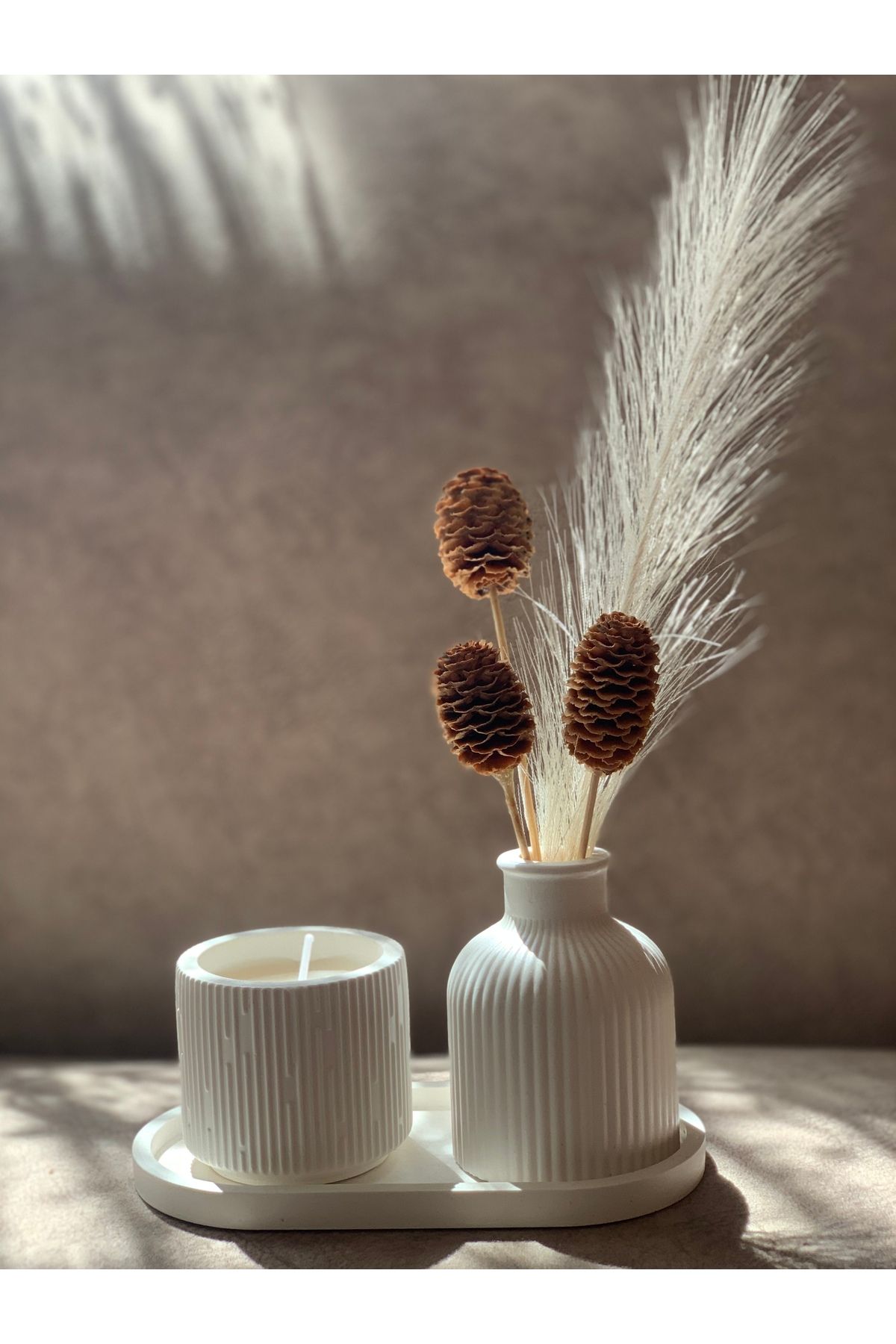 shop Dekoratif Kokulu Mum ve Kurutulmuş Çiçekli Vazo Seti | Minimalist Ev Dekoru