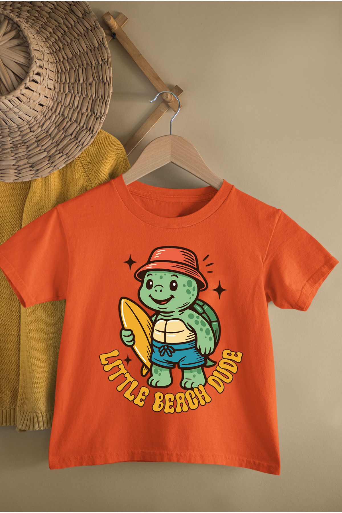 MAGORS LITTLE BEACH DUDE BASKILI PAMUKLU BİSİKLET YAKA KISA KOLLU GENÇ VE ÇOCUK TSHIRT