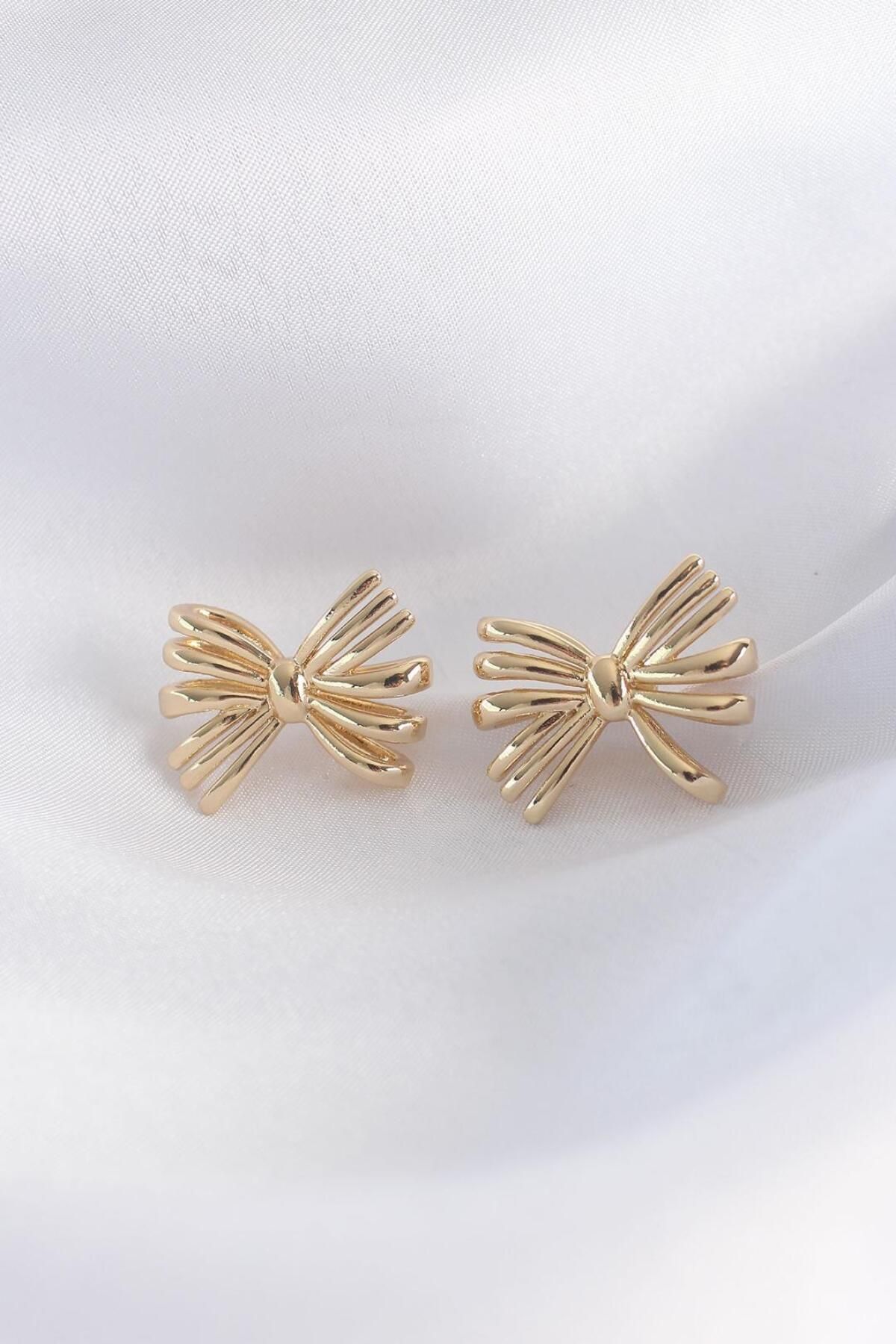 AfraBeauty 925 Ayar Paslanmaz Çelik Gold Fiyonk Küpe