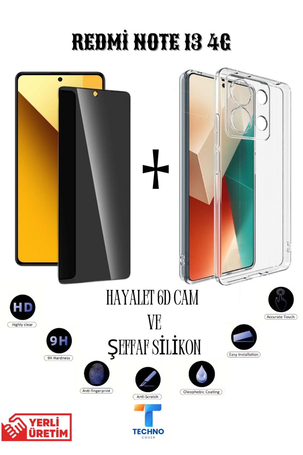 foxpower Redmi Note 13 4G Hayalet Ekran Koruyucu ve Şeffaf Kılıf 2li Avantajlı Paket