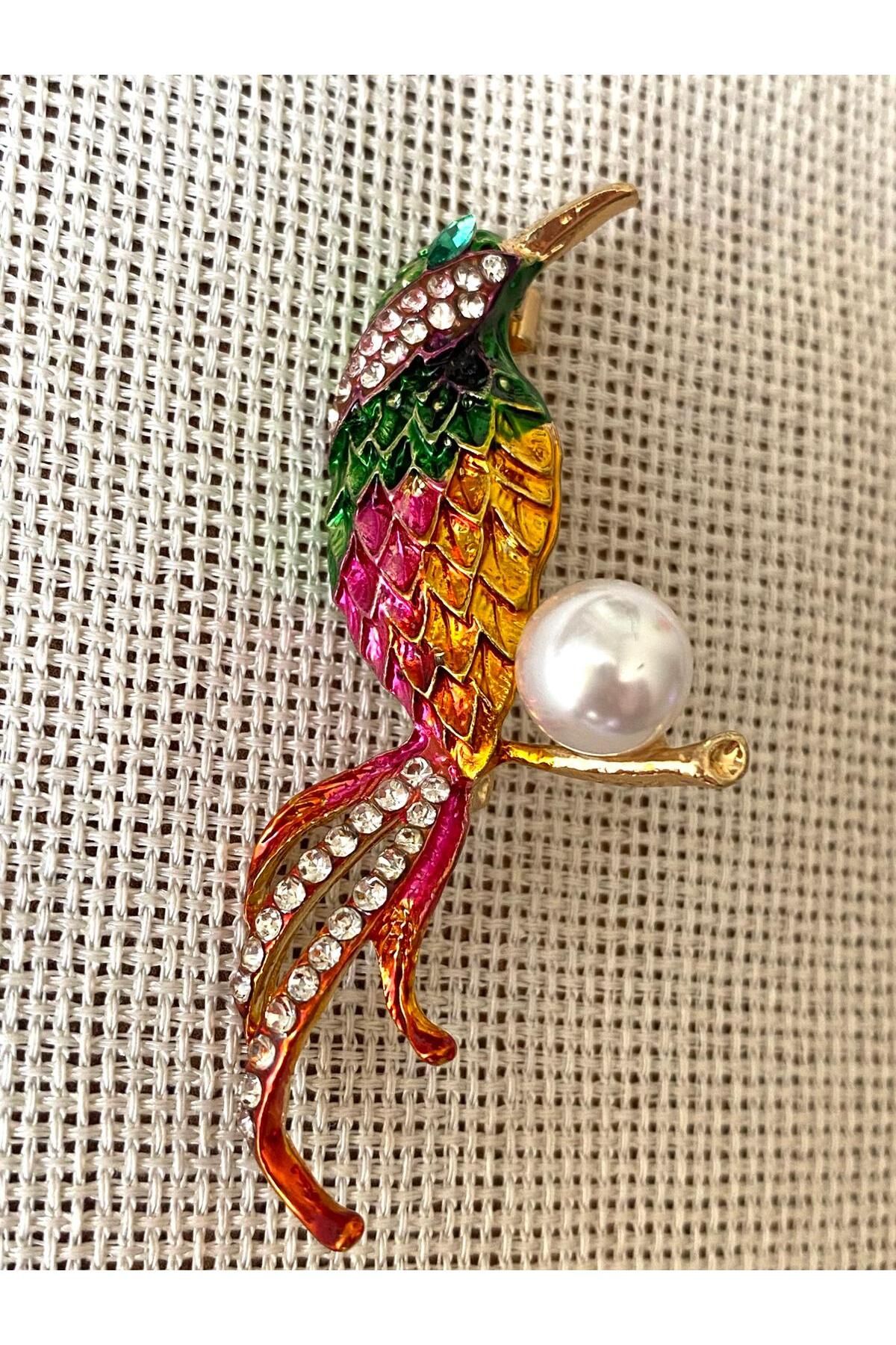 312 KONSEPT Renkli Papağan Yaka İğnesi-Broş (6x2 Cm) 1 Adet