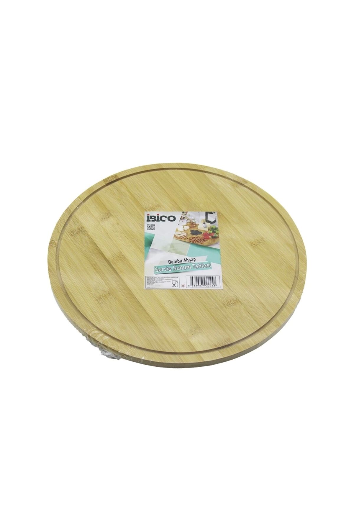 Lenaca Yuvarlak Döner Tablalı Ahşap Bambu Sunum Tepsisi Tahtası =29.7cm - Mini Sofra Kanallı Kenar
