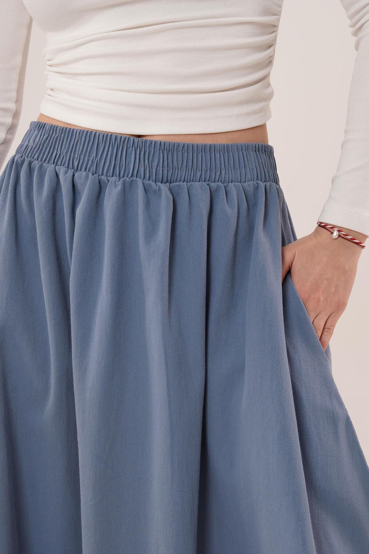 Castivo Fashion Cepli Düz Renk Rahat Kalıp Kadın Uzun Etek