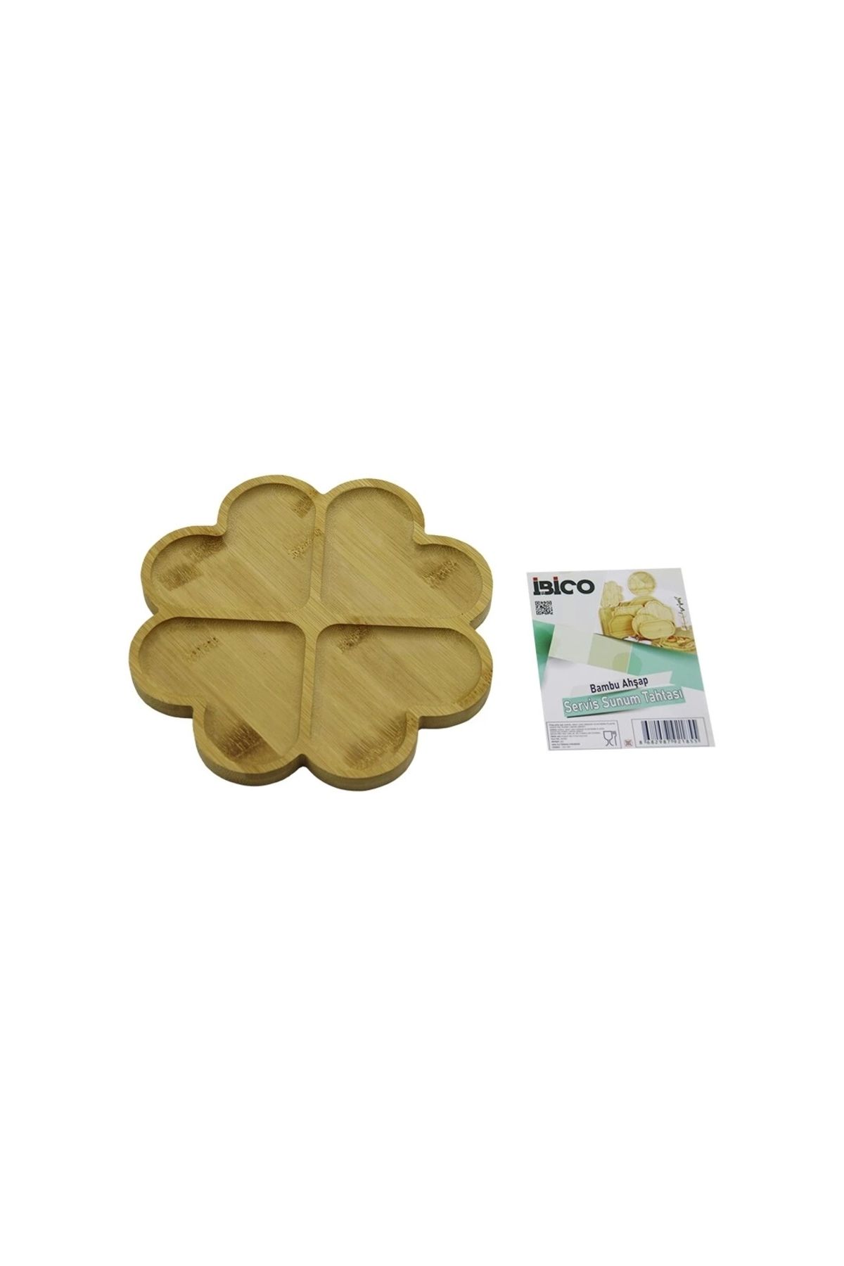 Lenaca Yuvarlak 4 Kalp Bölmeli Ahşap Bambu Servis Sunum Tepsi - Tahtası 21 X 1.4cm