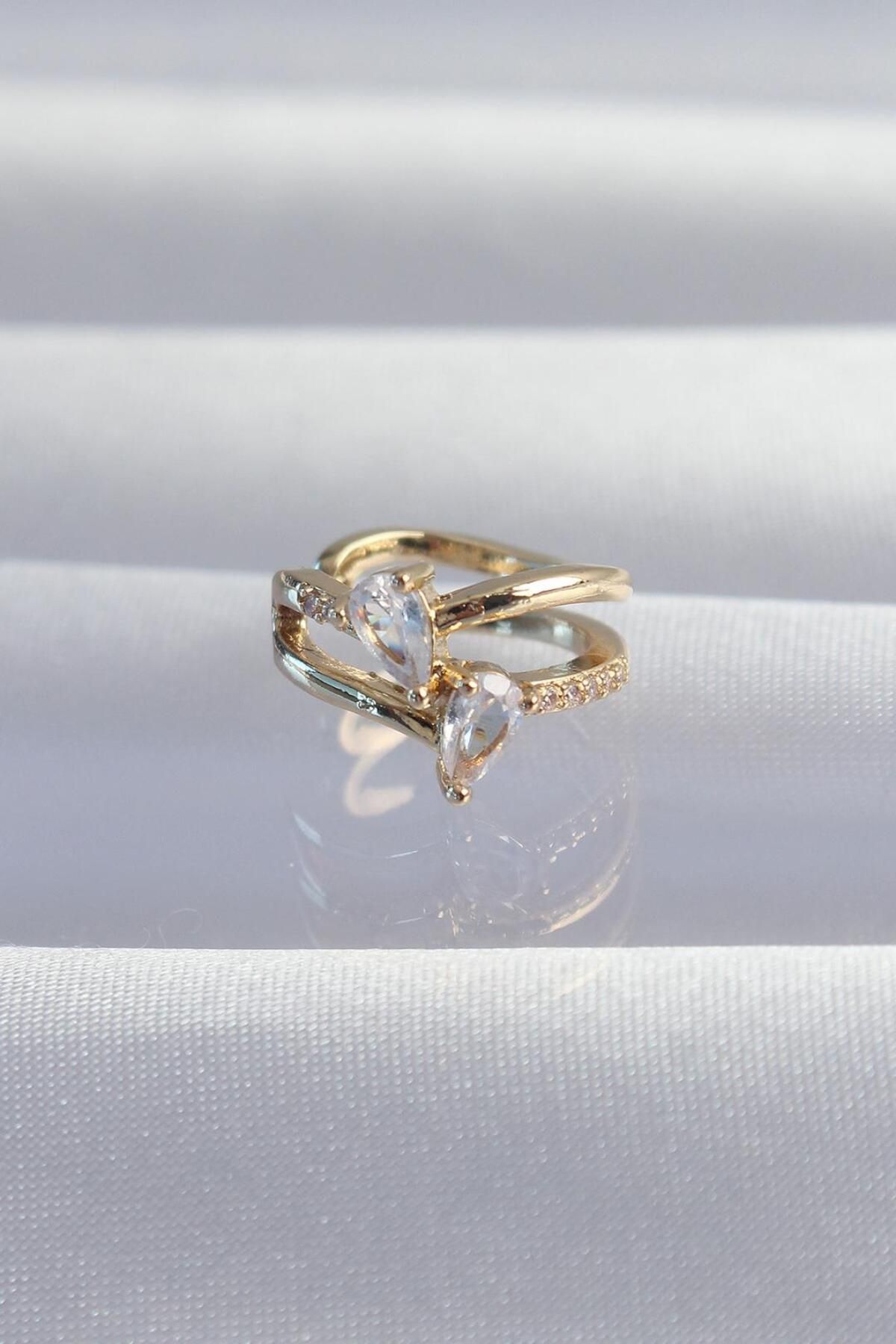 AfraBeauty 925 Ayar Paslanmaz Çelik Gold Zirkon Taşlı Damla Earcuff Küpe