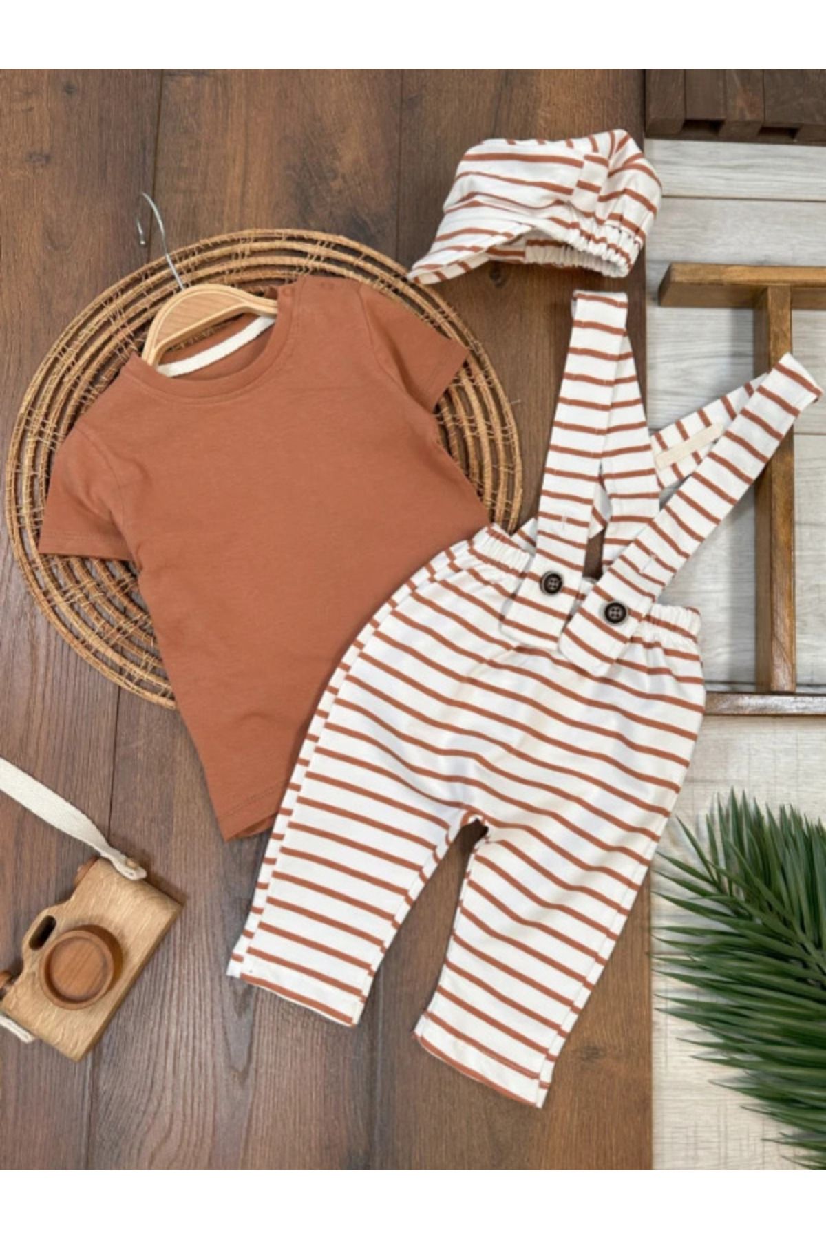 BİSCOİ babybiscoi Enine Çizgili Tişörtlü Şapkalı Salopet