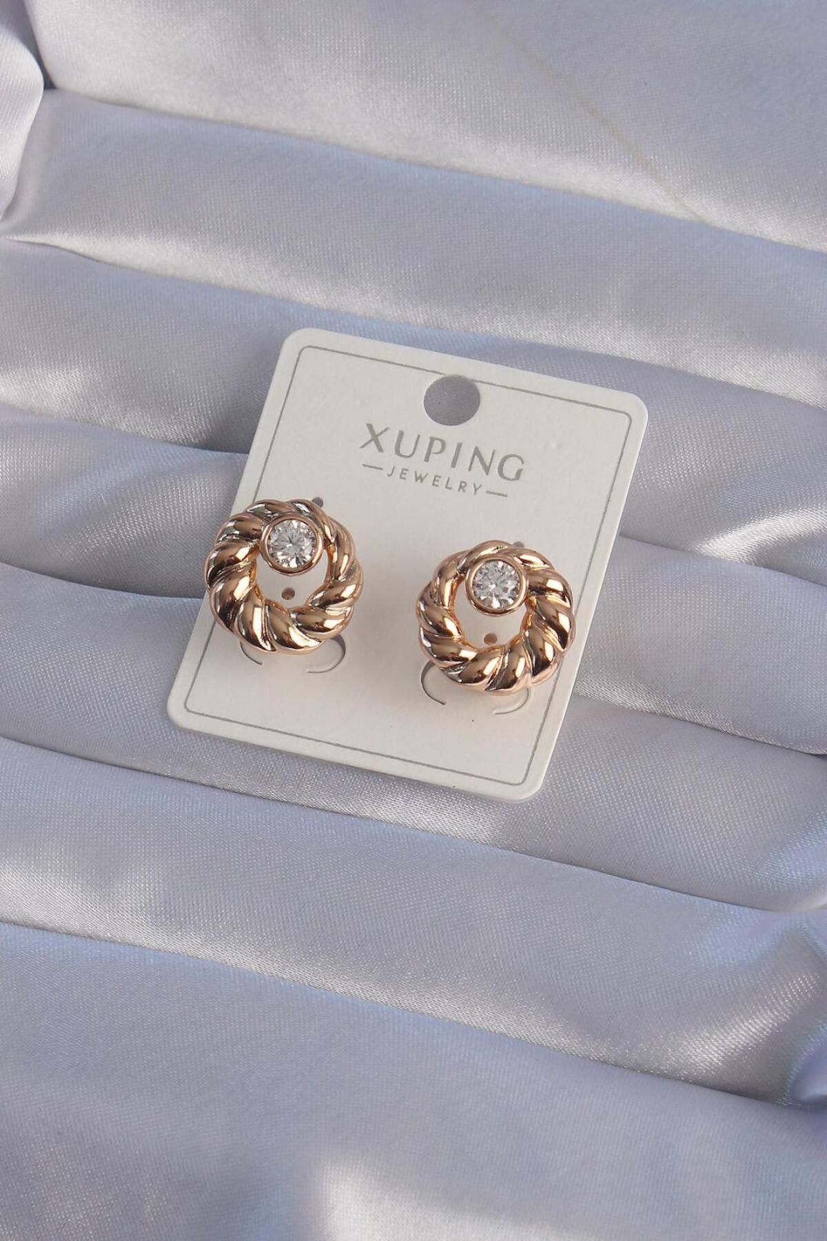 AfraBeauty 925 Ayar Paslanmaz Çelik Xuping Rose Oval Zirkon Taşlı Burgu Model Küpe