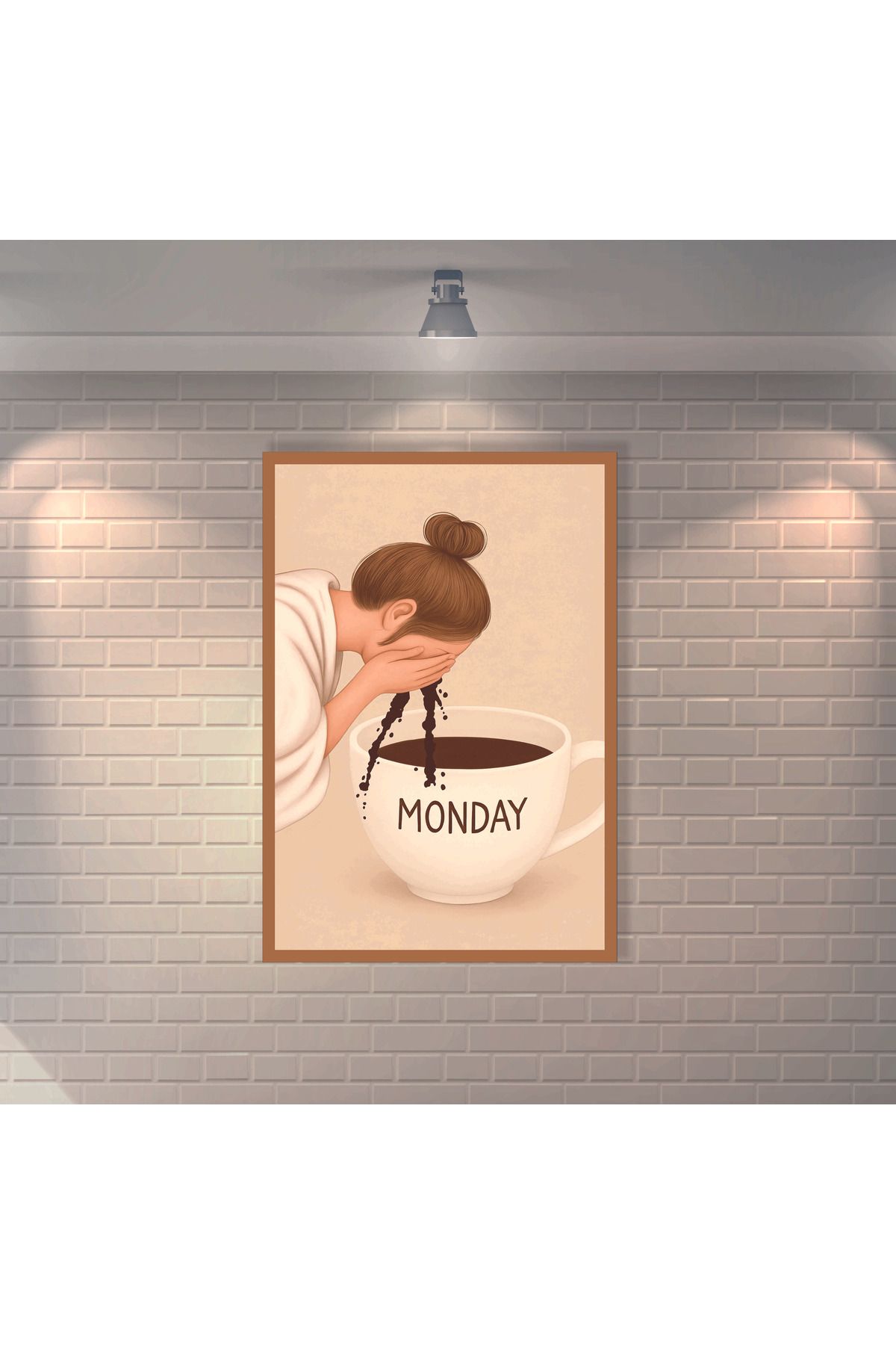 BBO REKLAM Monday Kahve ile Yüzünü Yıkayan Kadın Retro MDF Duvar Dekarasyon Tablosu
