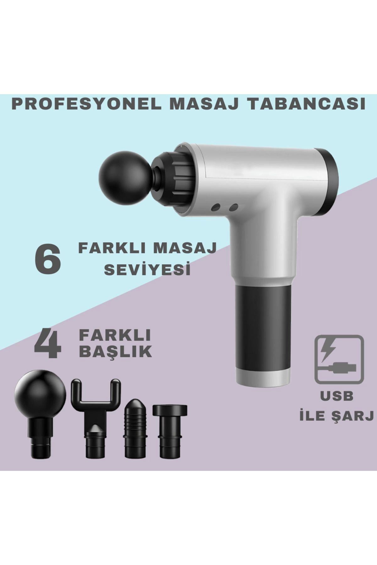 hayalimsah Masaj Tabancası 4 Başlıklı Sporcu Masaj Aleti 6 Kademeli Boyun Bel Sırt Bacak Ayak Masajı