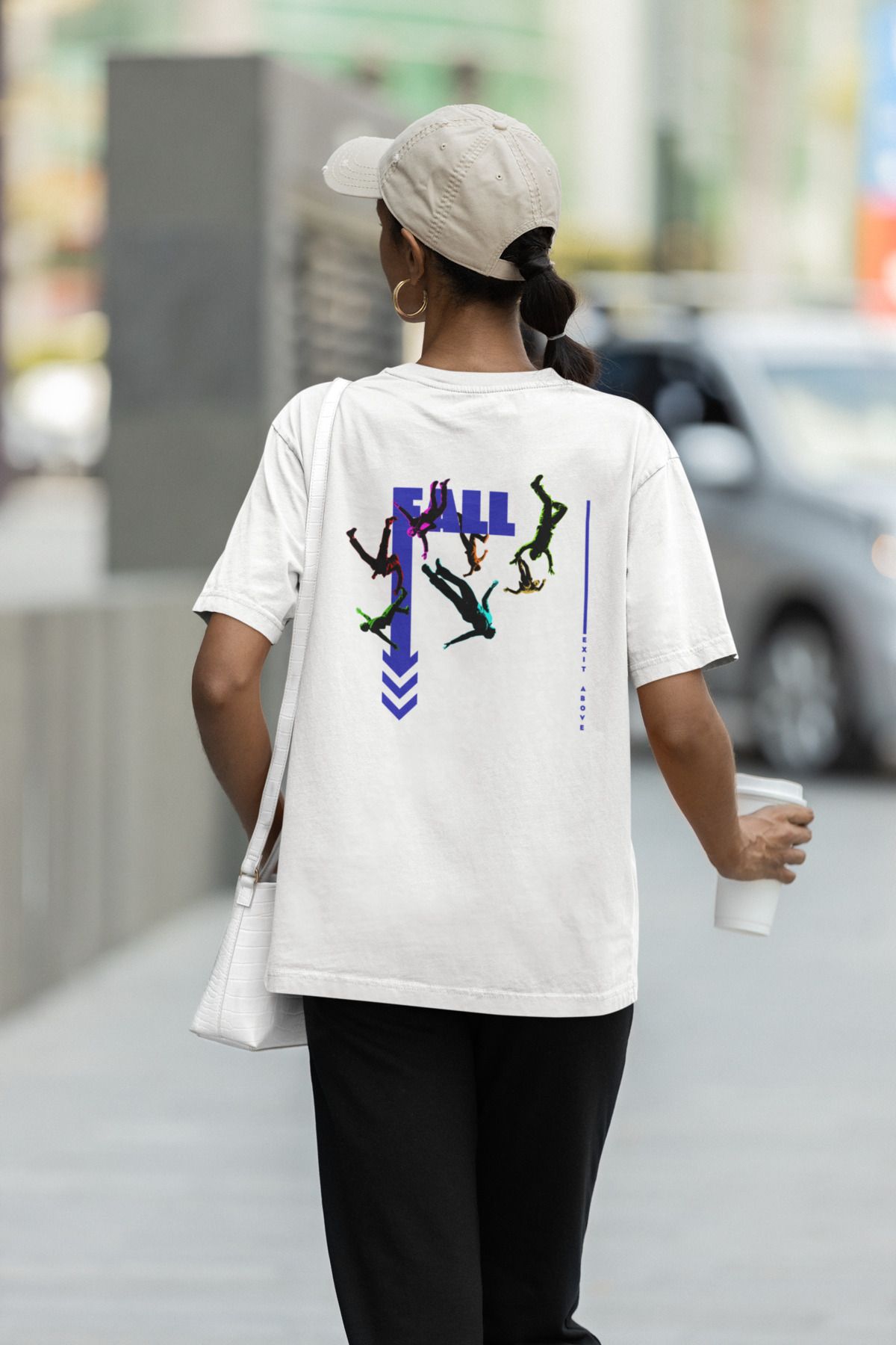 Was Plus Unisex Beyaz Oversize %100 Pamuklu "Fall / Exit Abone" Renkli Siluet Baskılı T-shirt