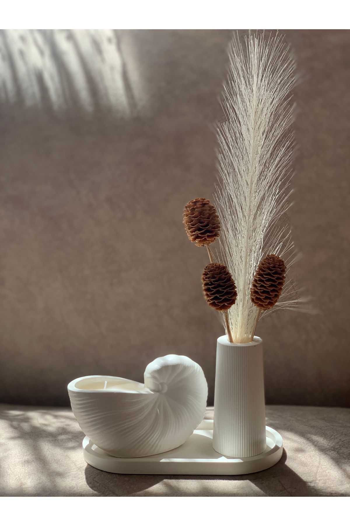 shop Dekoratif Kokulu Mum ve Kurutulmuş Çiçekli Vazo Seti