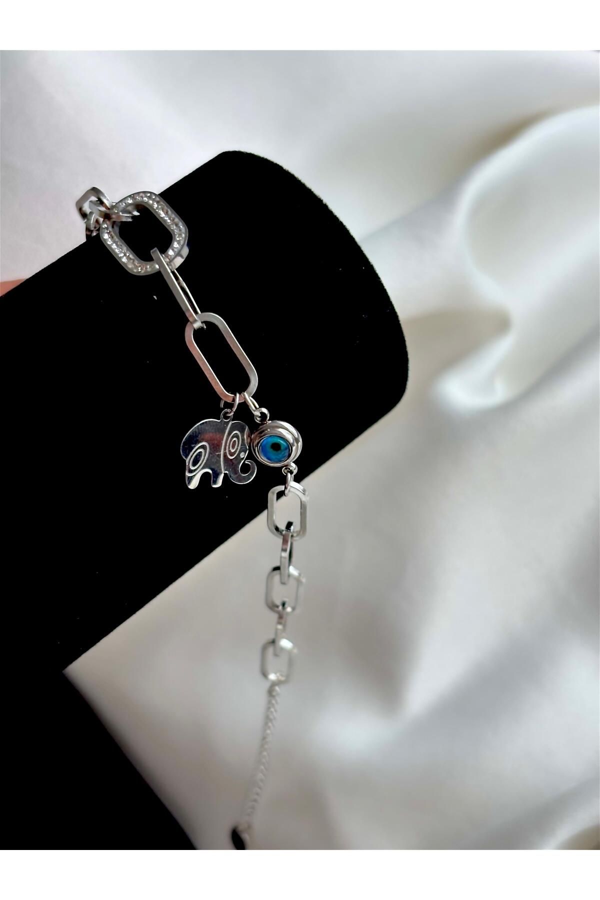 Bellamy Jewelry Fil Detaylı Taşlı Zincir Bileklik - Silver