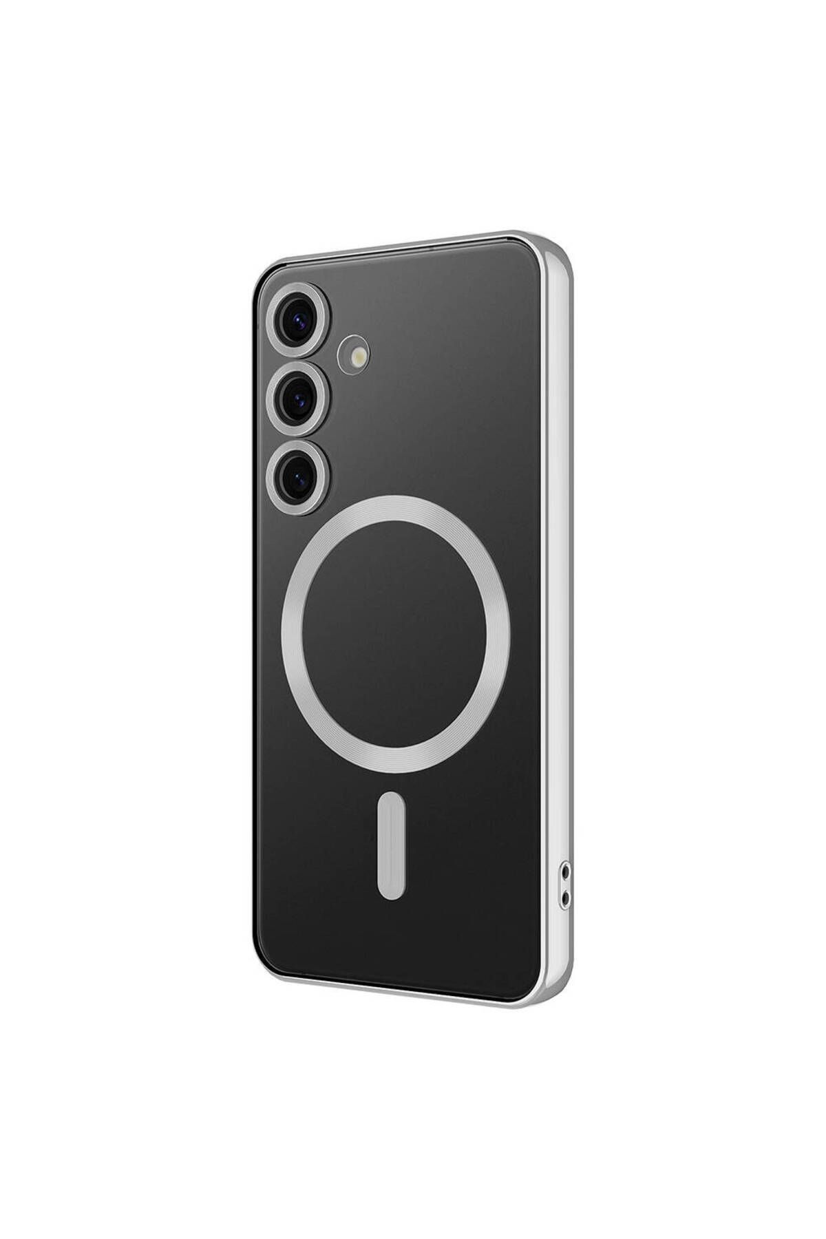 TEKNOMODA Samsung Galaxy S25 Plus Kılıf Kamera Lens Korumalı Renkli Magsafe Şeffaf Silikon Gümüş