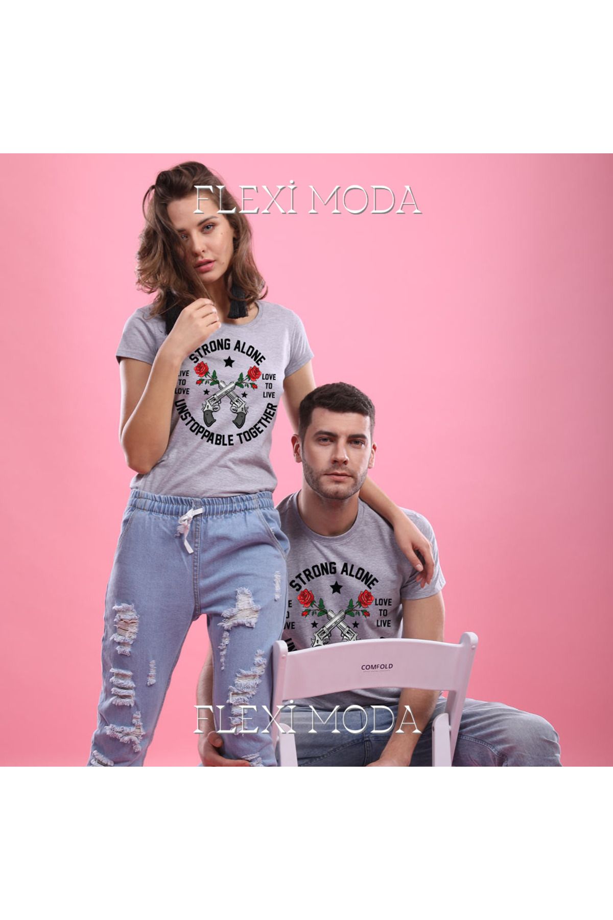 Hunors Sportswear & Company Unstoppable Together, For Couples Yazılı Sevgili Çift Kombini Oversize 2'li Tişört
