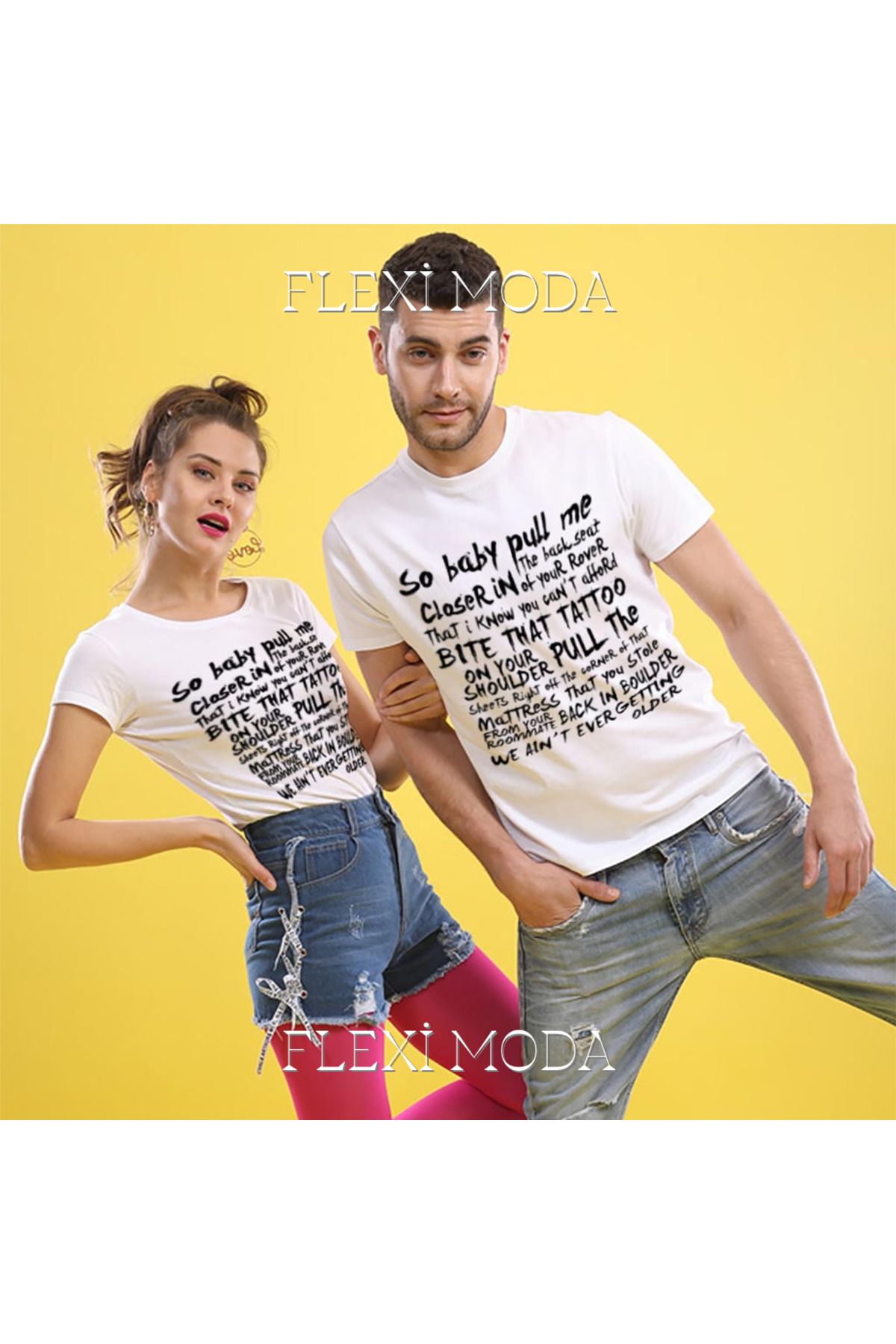 Hunors Sportswear & Company So Baby Pull Me Temalı Sevgili Çift Kombini Oversize 2'li Tişört