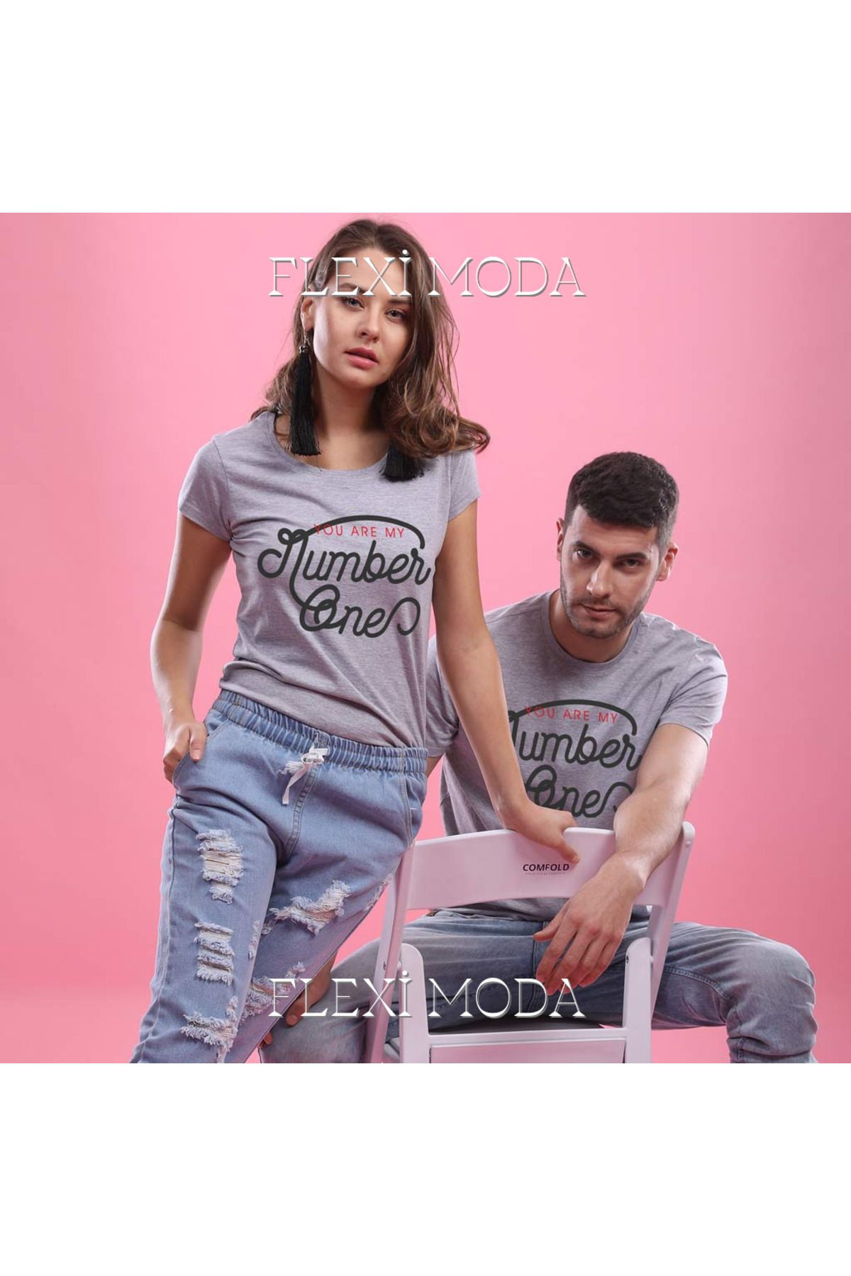 Hunors Sportswear & Company You Are My No.1, Couples Yazılı Sevgili Çift Kombini Oversize 2'li Tişört