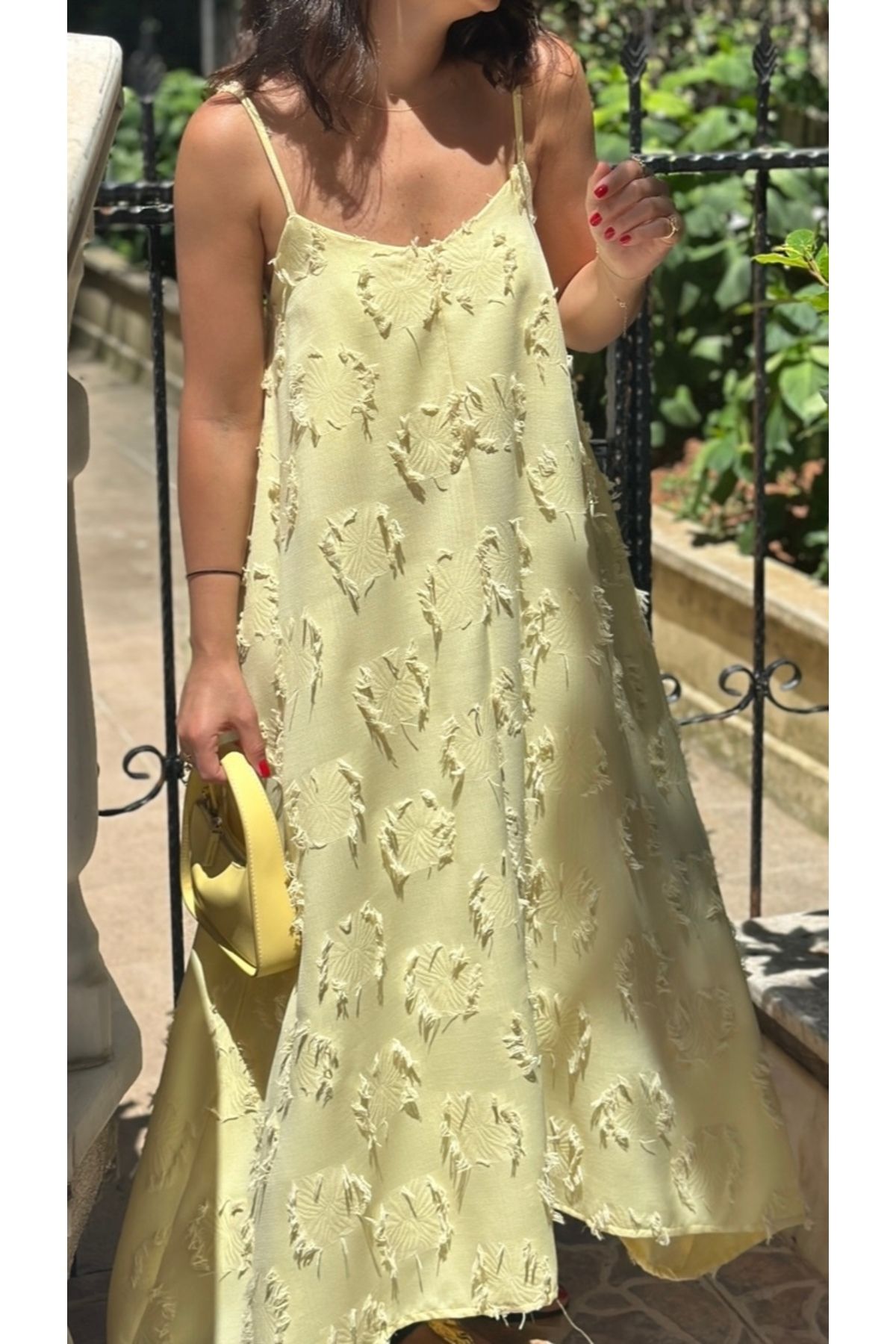 LaSorella Butik KADIN SARI KETEN ASKILI ELBİSE