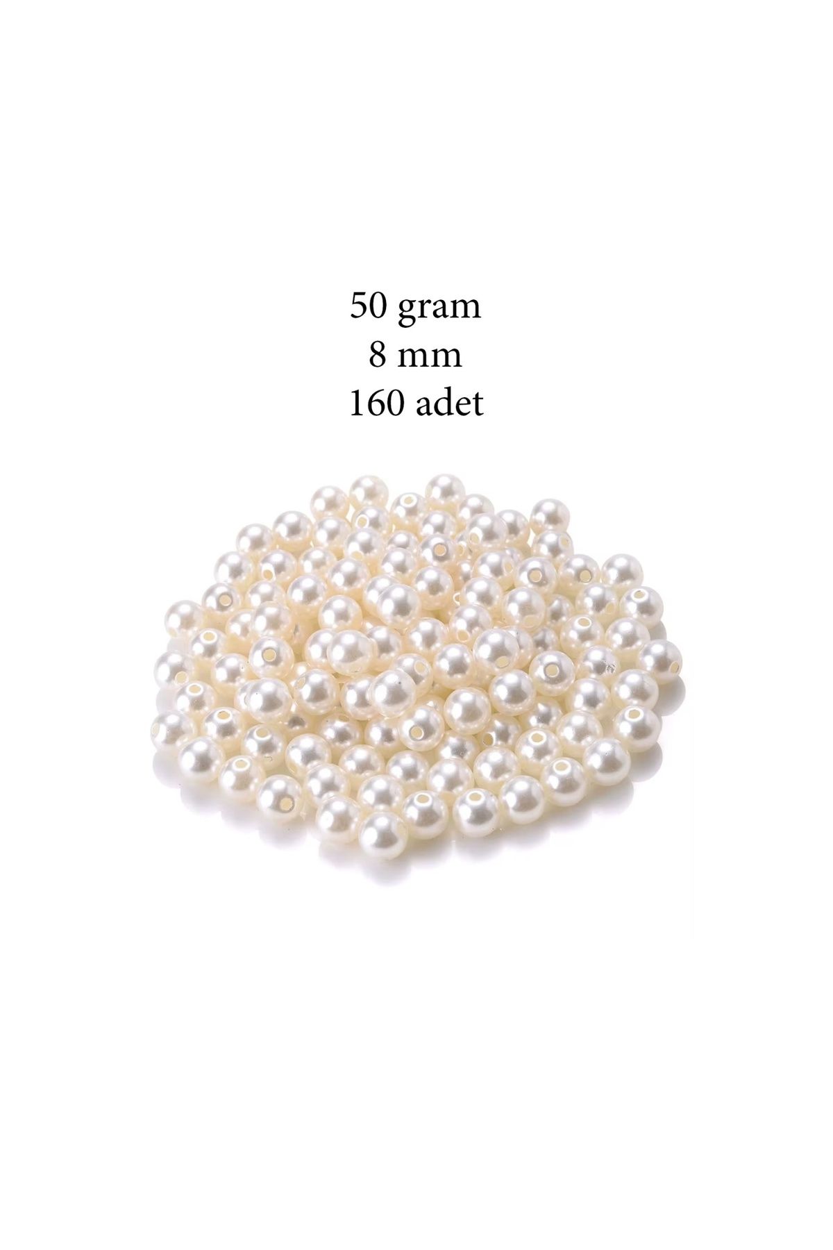 maarketim 50 gram 8mm Krem Renk Plastik İnci Boncuk Çanta ve Takı Yapım Boncuğu (~160 adet)