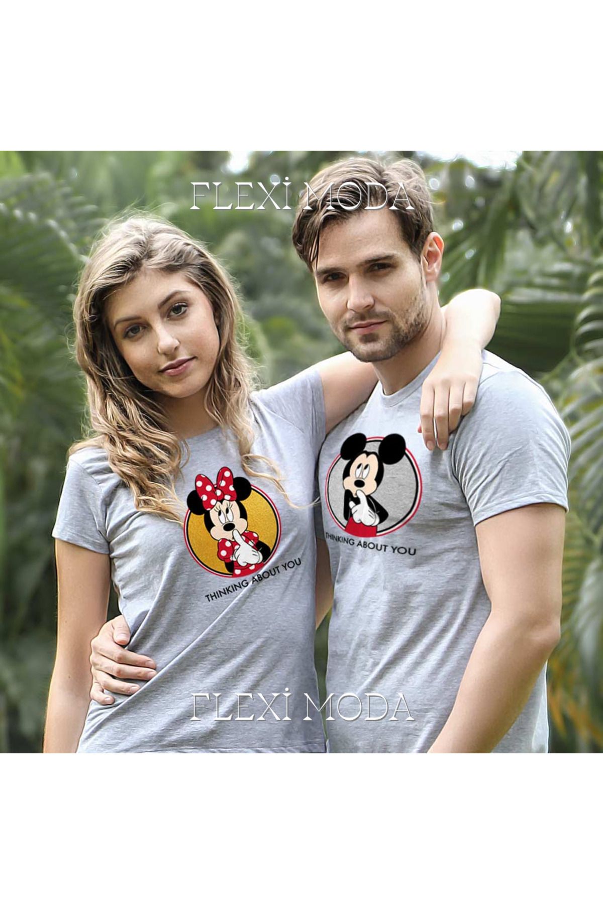 Hunors Sportswear & Company Thinking About You, Disney Yazılı Sevgili Çift Kombini Oversize 2'li Tişört