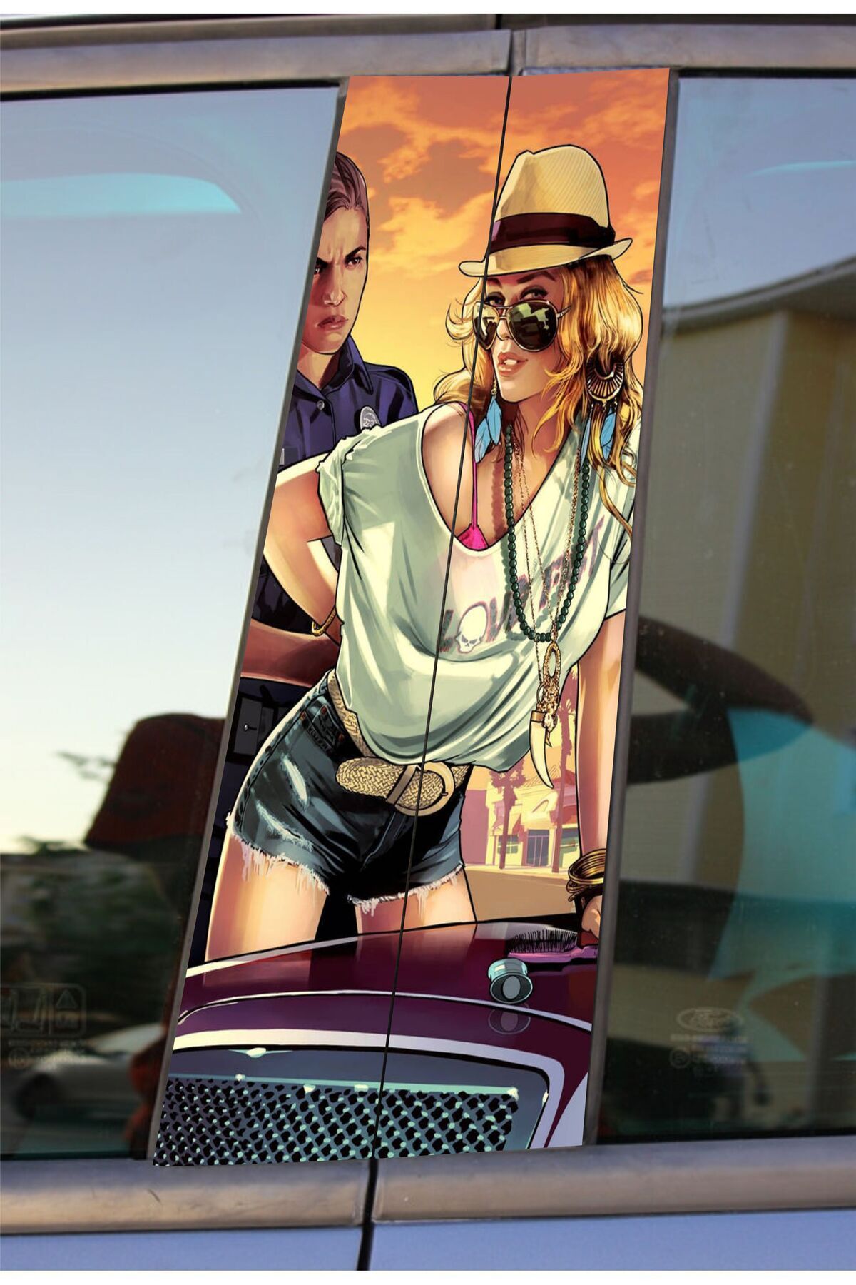 hediyenebak Çılgın Girls & Police Baskılı Araç Kapı Direk Kaplama Folyo Sticker 2'li (SAĞ&SOL)