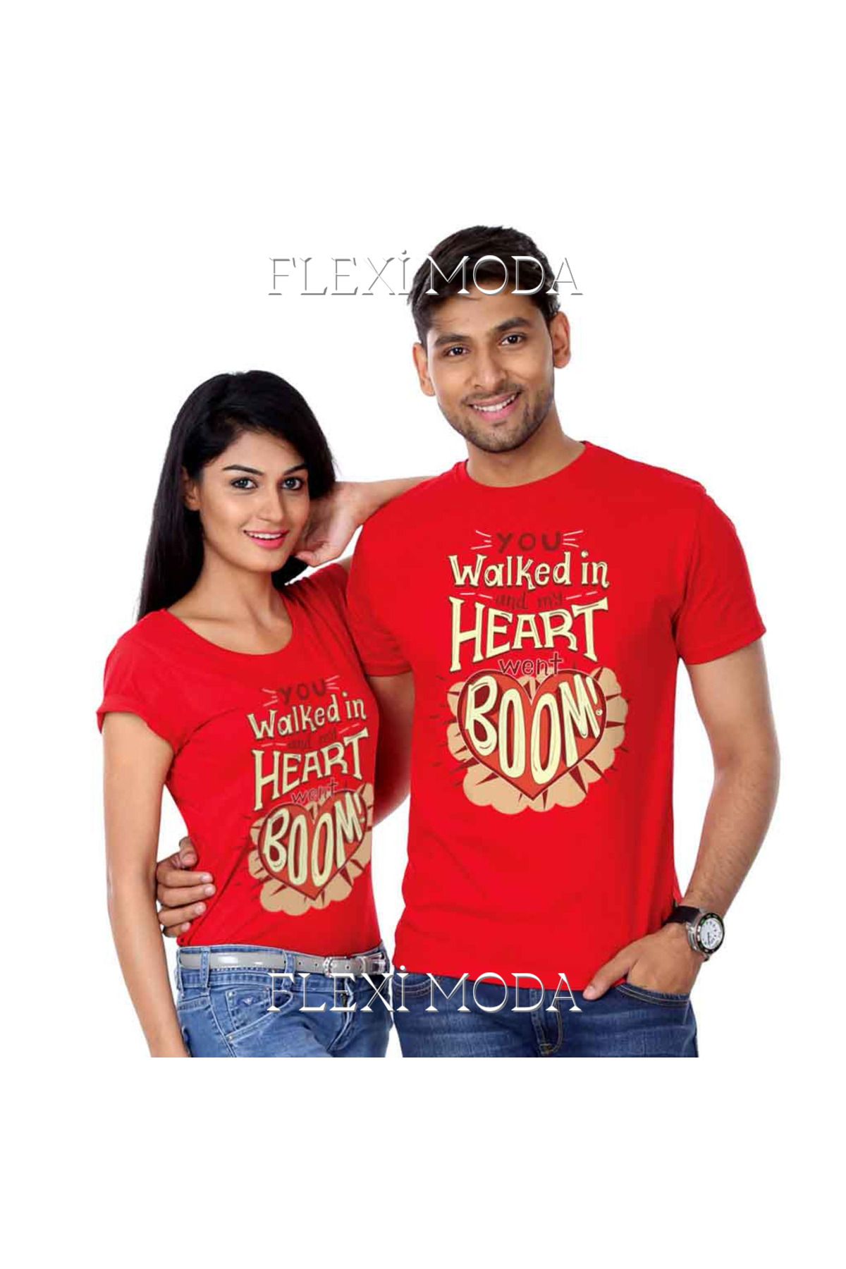 Hunors Sportswear & Company Heart Went Boom Temalı Sevgili Çift Kombini Oversize 2'li Tişört