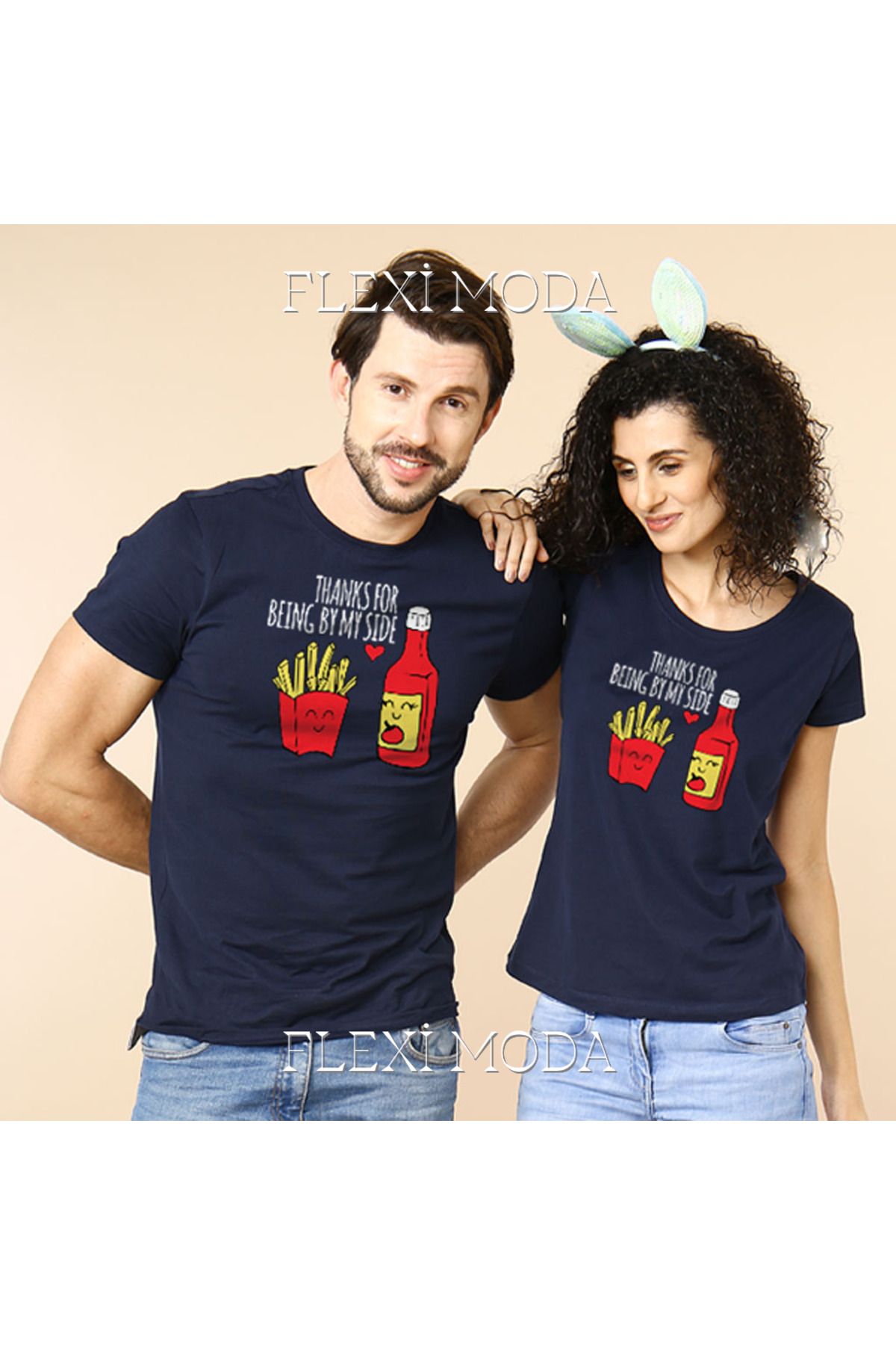 Hunors Sportswear & Company By My Side, Couples Yazılı Sevgili Çift Kombini Oversize 2'li Tişört