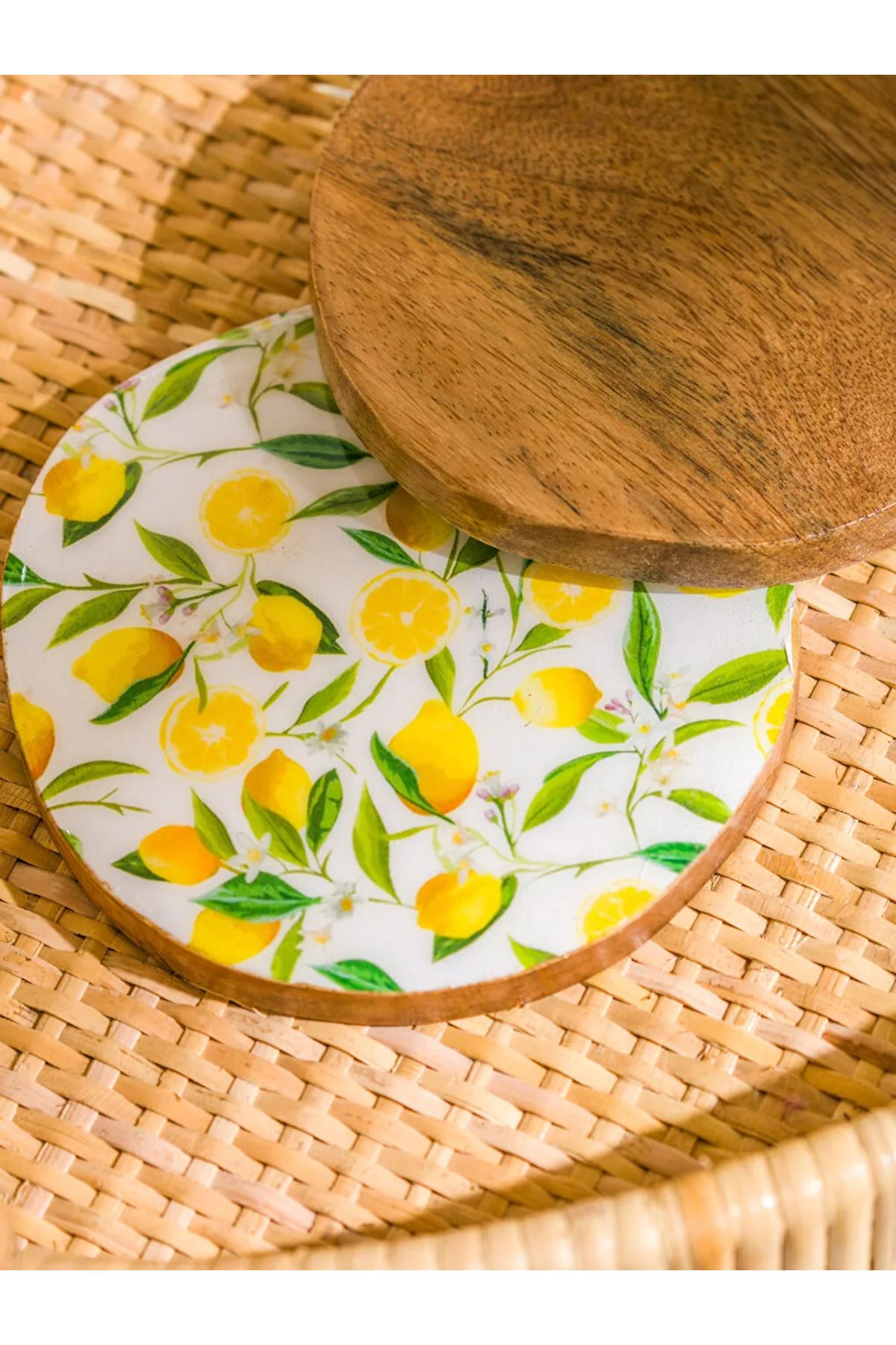 LC Waikiki-Lcw Home Mixed Lemon Printed Coasters Set of 4 3