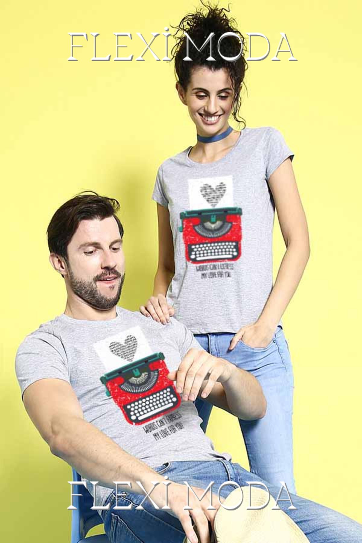 Hunors Sportswear & Company Typewiter Temalı Sevgili Çift Kombini Oversize 2'li Tişört
