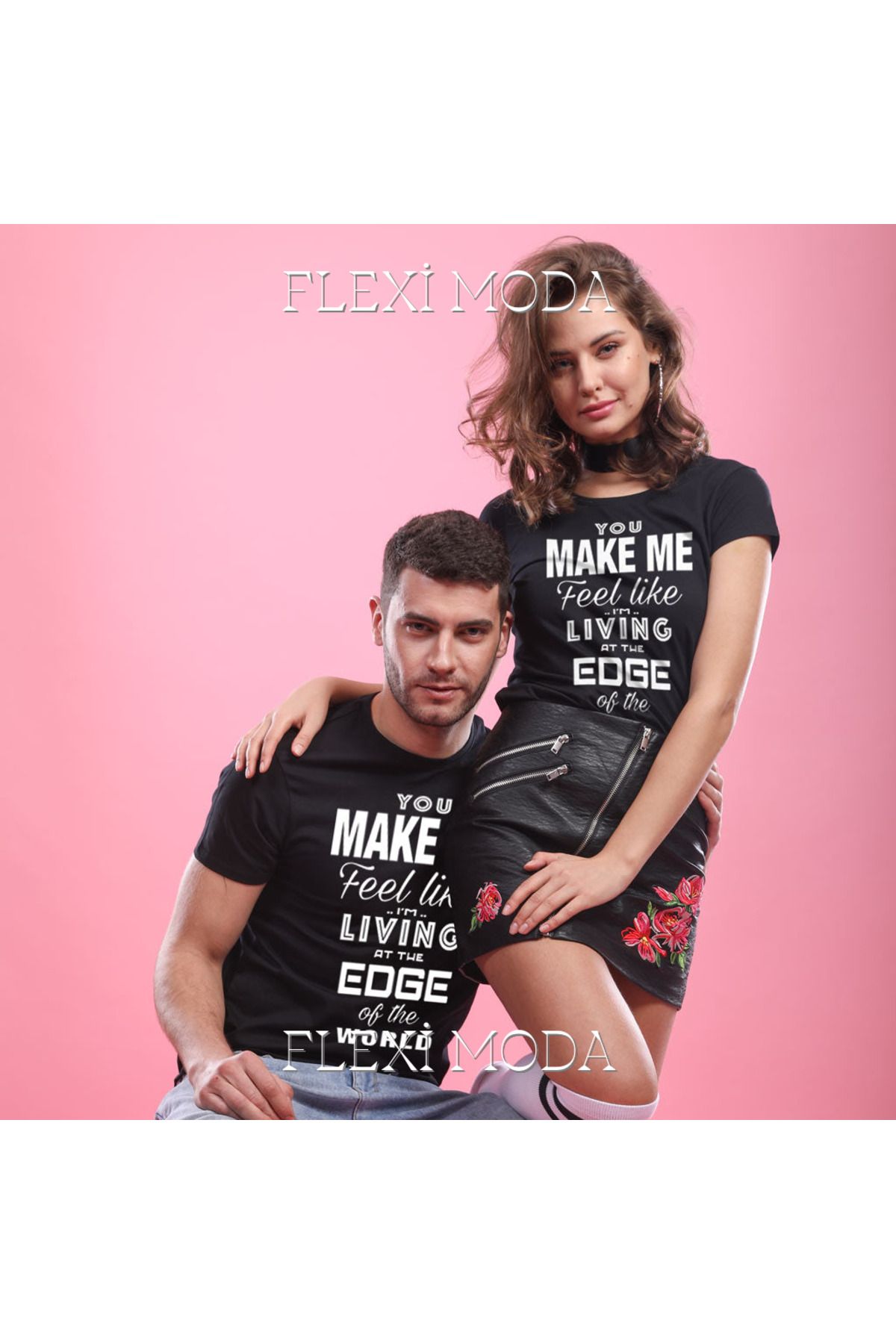 Hunors Sportswear & Company Living On The Edge, Couples Temalı Sevgili Çift Kombini Oversize 2'li Tişört