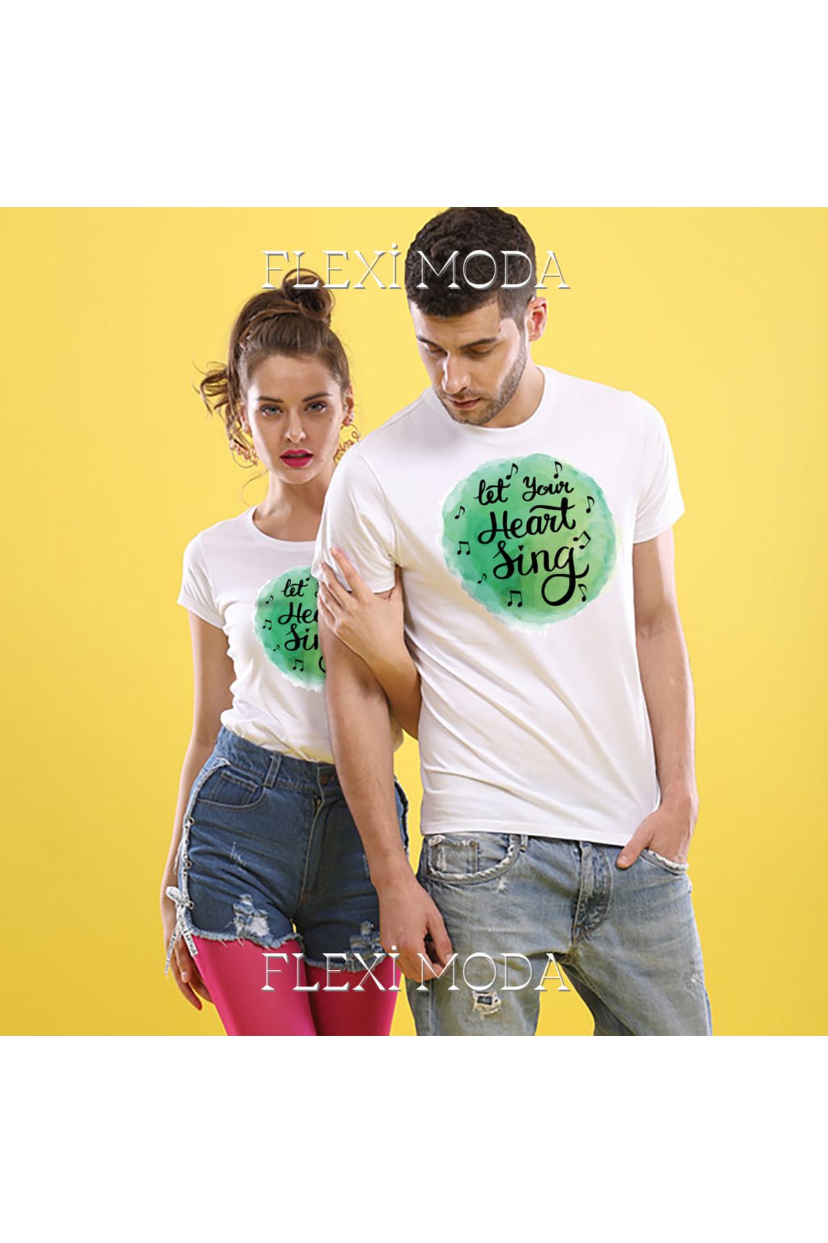 Hunors Sportswear & Company Let Your Heart Sing Temalı Sevgili Çift Kombini Oversize 2'li Tişört