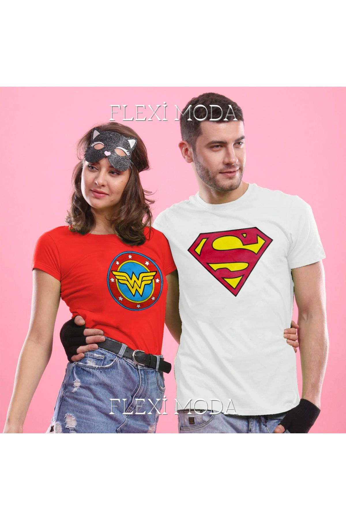 Hunors Sportswear & Company SuperHero's Temalı Sevgili Çift Kombini Oversize 2'li Tişört