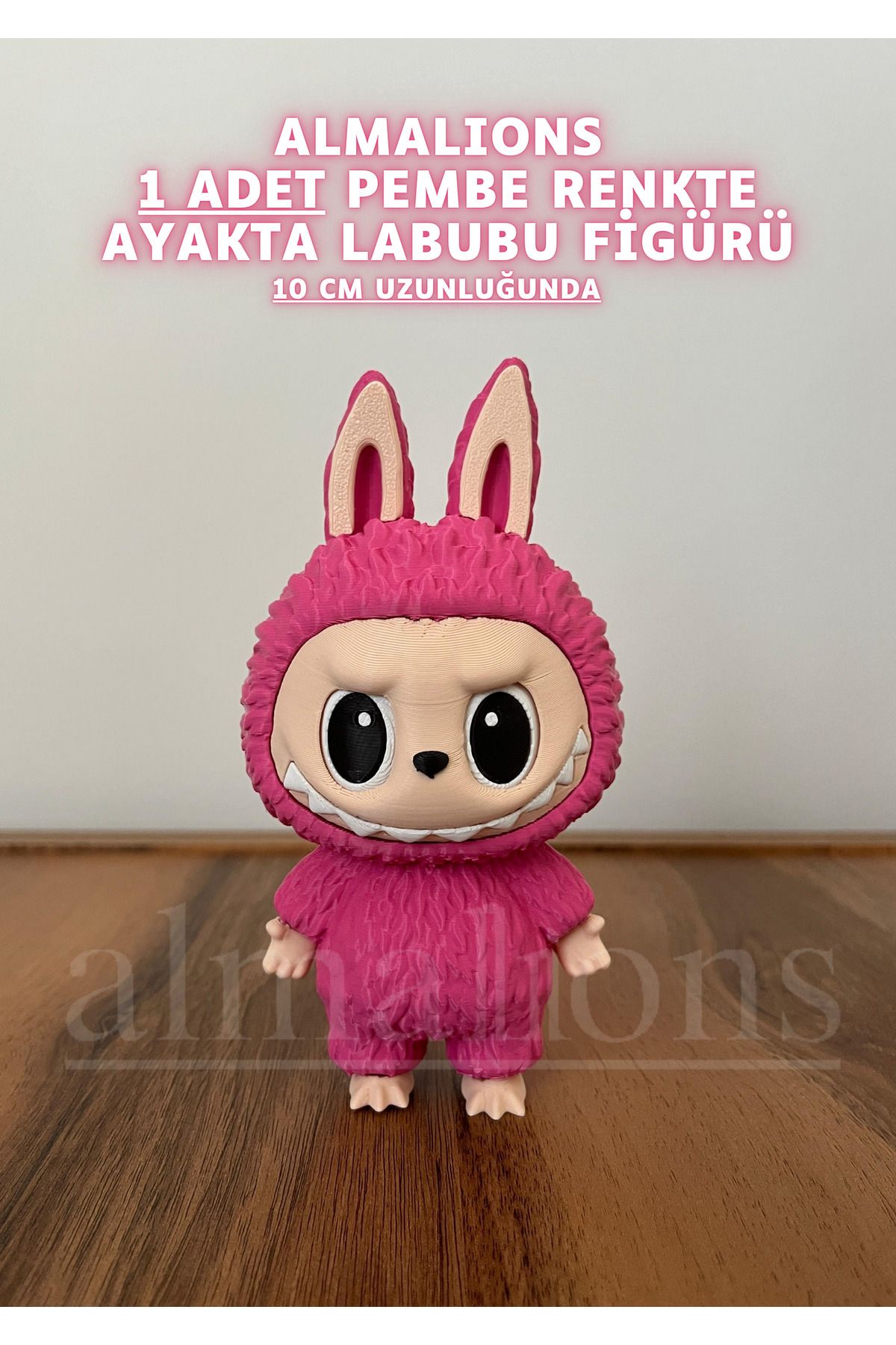 almalions Pembe Renkte Ayakta Labubu Figürü - 10 Cm - Plastik Figür - 1 Adet