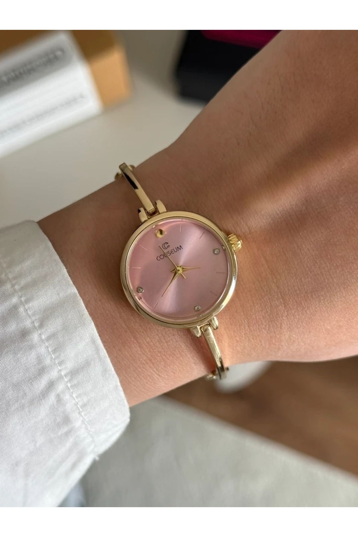 RoseandRoses Juline Tasarım İnce Kordon Kadın Kol Saati Gold (Pembe Kadran)