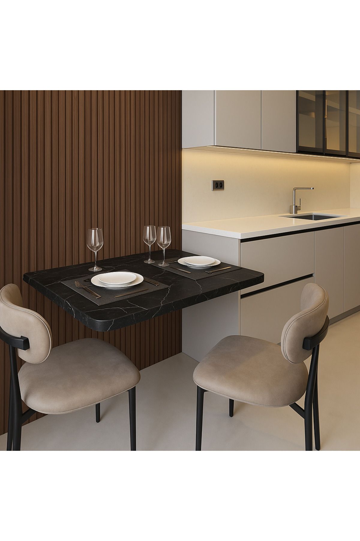 ATELIER Çelik Ayaklı Pratik Katlanabilir Duvara Monte Modern Mutfak Masası