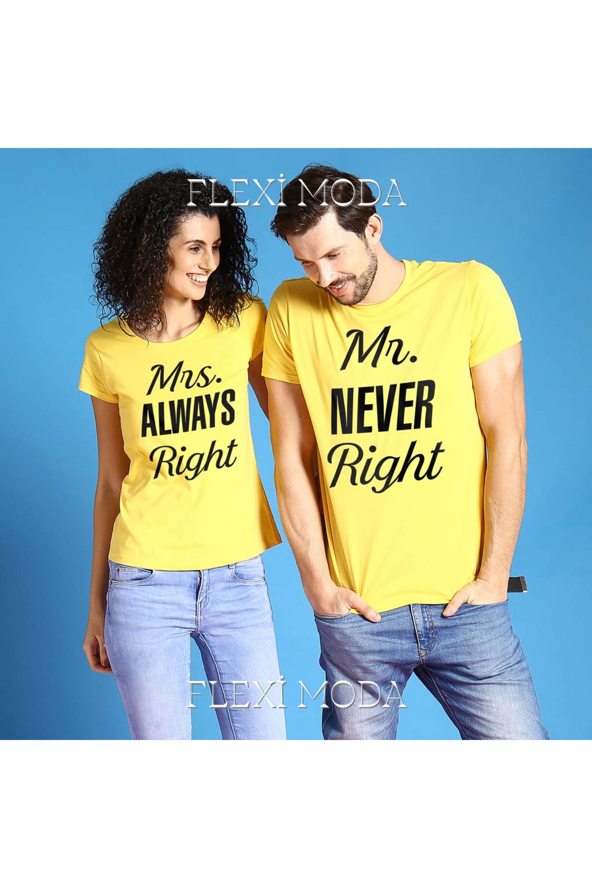 Hunors Sportswear & Company Mrs Always Right Yazılı Sevgili Çift Kombini Oversize 2'li Tişört