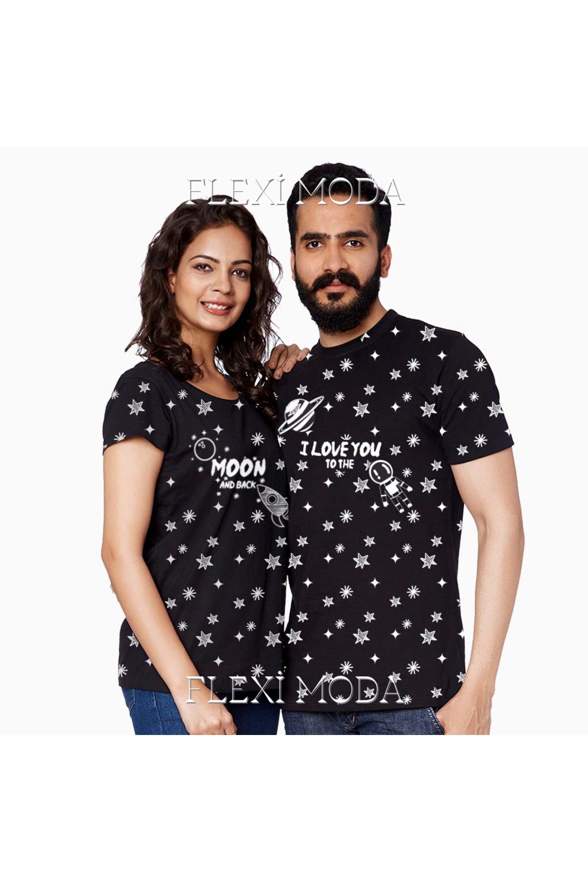 Hunors Sportswear & Company I Love To The Moon Yazılı Sevgili Çift Kombini Oversize 2'li Tişört
