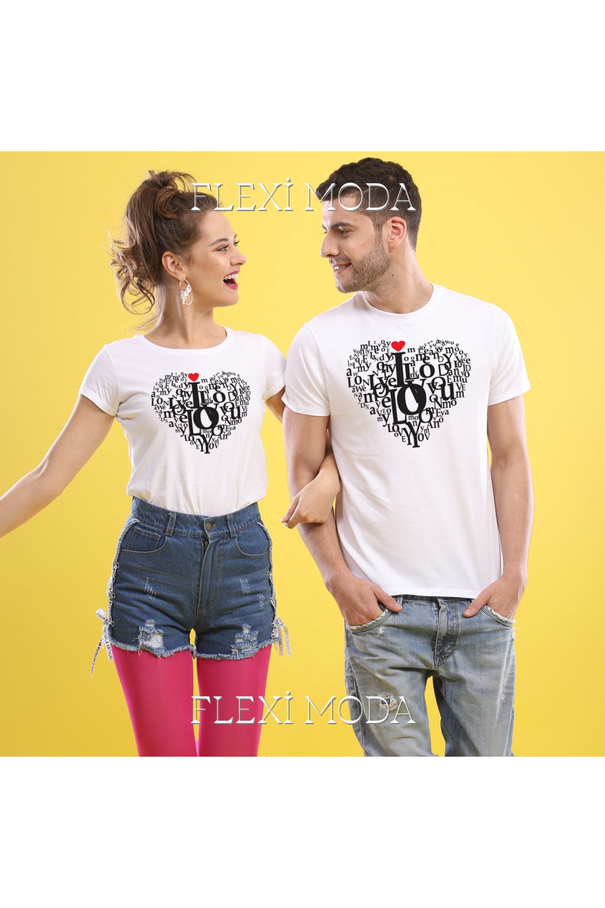 Hunors Sportswear & Company Love Doodle Yazılı Sevgili Çift Kombini Oversize 2'li Tişört