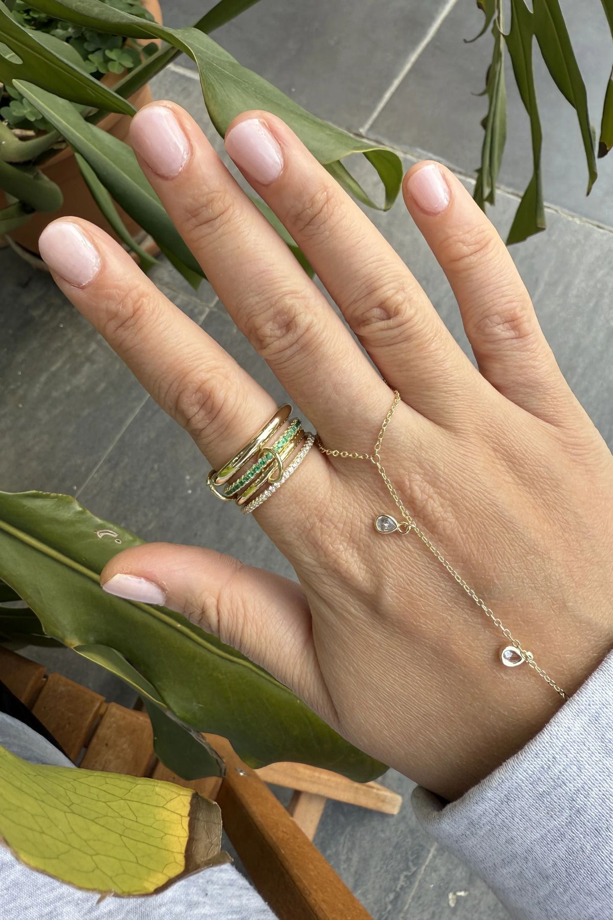 AURA ATELIER 14K Altın Kaplama Dörtlü Yeşil Taşlı Spinelli Yüzük