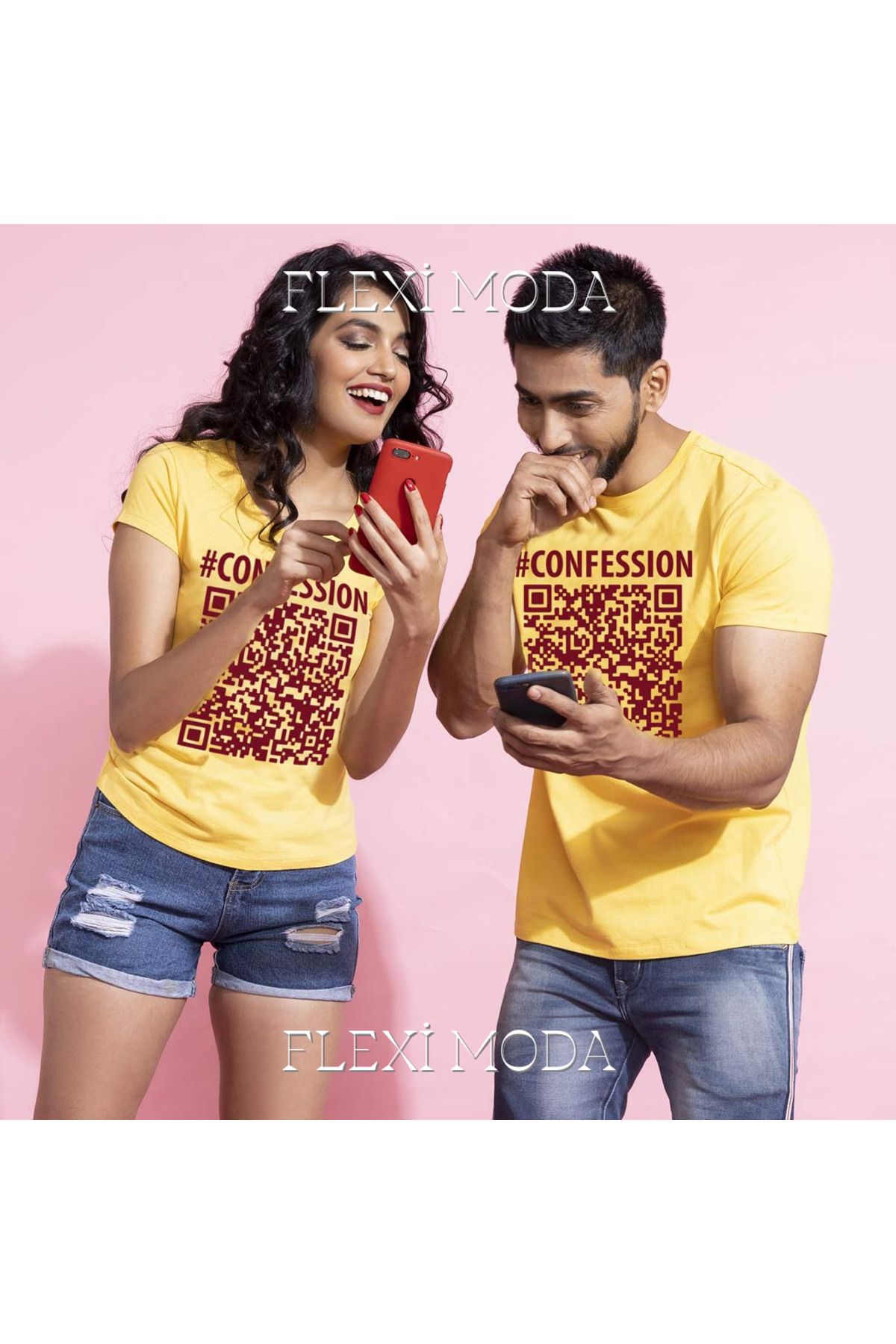 Hunors Sportswear & Company Confession Qr Code For Couples Temalı Sevgili Çift Kombini Oversize 2'li Tişört
