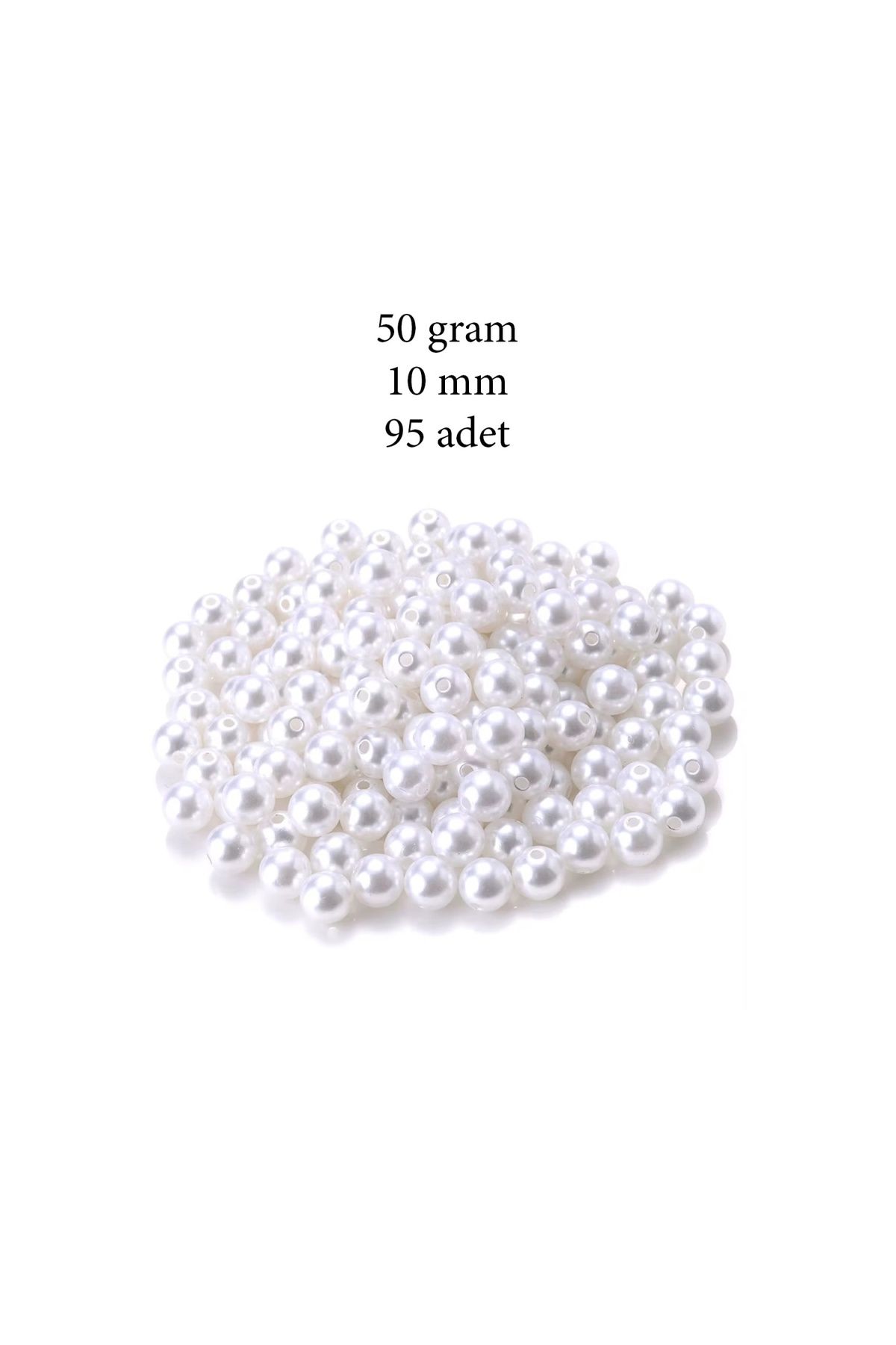 maarketim 50 gram 10mm Beyaz Renk Plastik İnci Boncuk Çanta ve Takı Yapım Boncuğu (~95 adet)