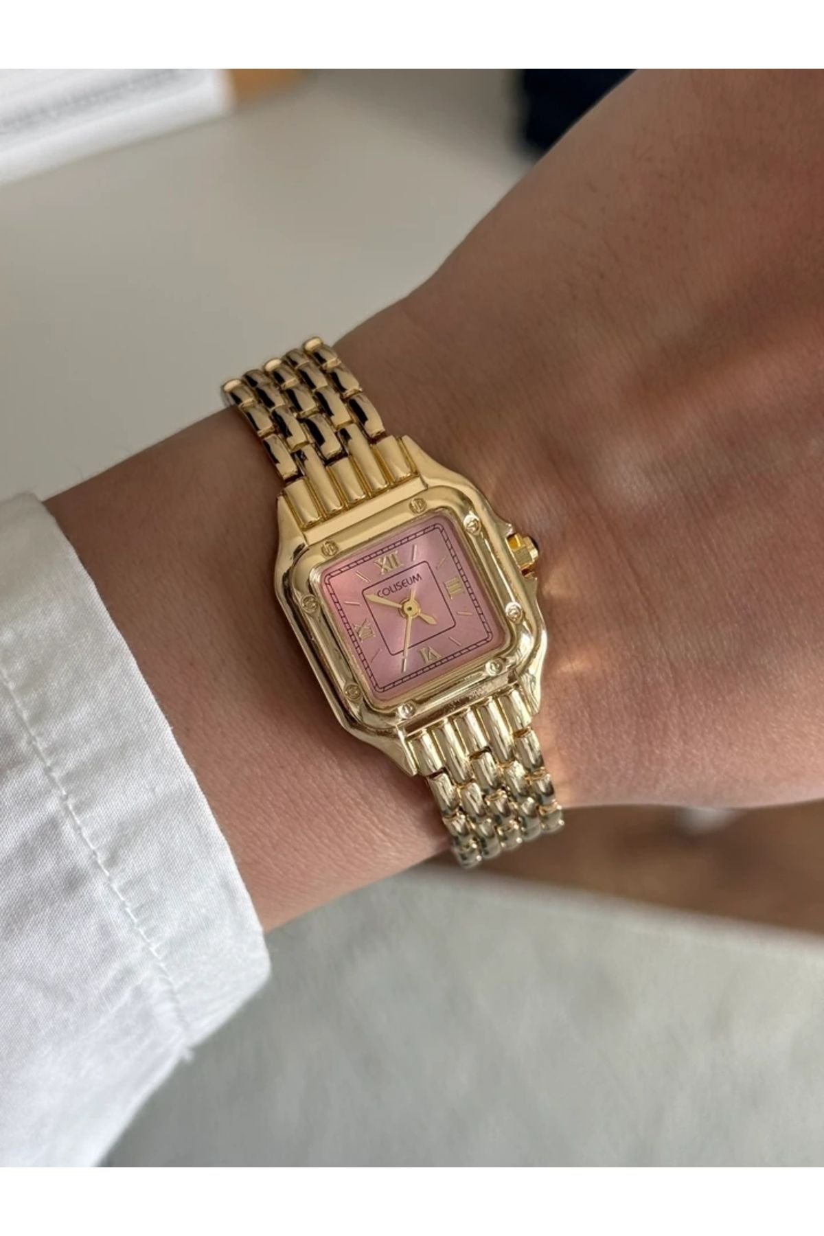 RoseandRoses Vivine Minimal Kare Kasa Kadın Kol Saati Gold (Pembe Kadran)