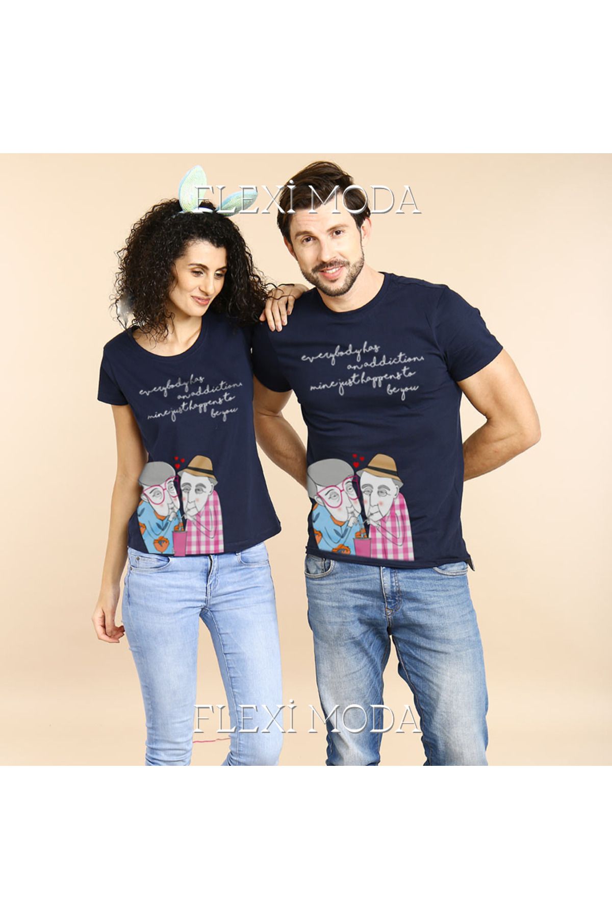Hunors Sportswear & Company Everybody Has An Addiction Temalı Sevgili Çift Kombini Oversize 2'li Tişört