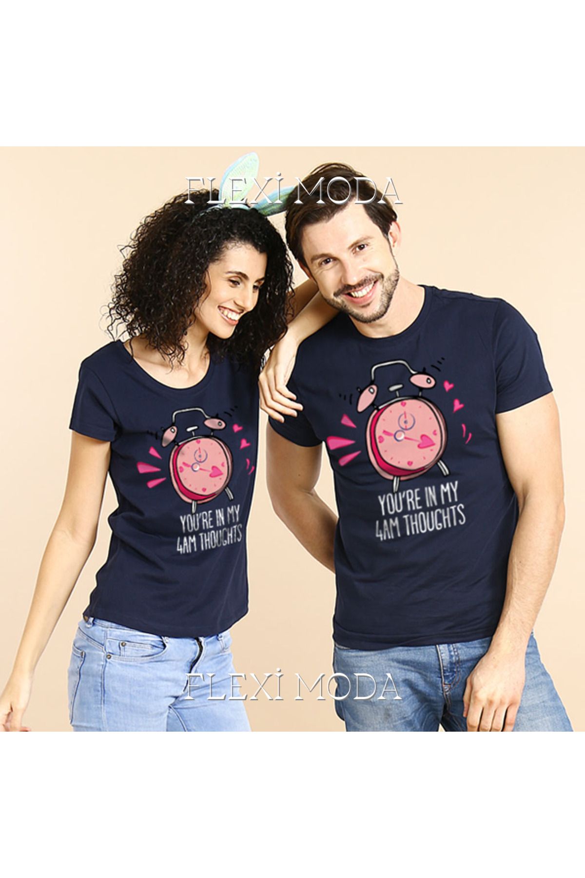 Hunors Sportswear & Company 4 AM Thoughts, Couples Temalı Sevgili Çift Kombini Oversize 2'li Tişört