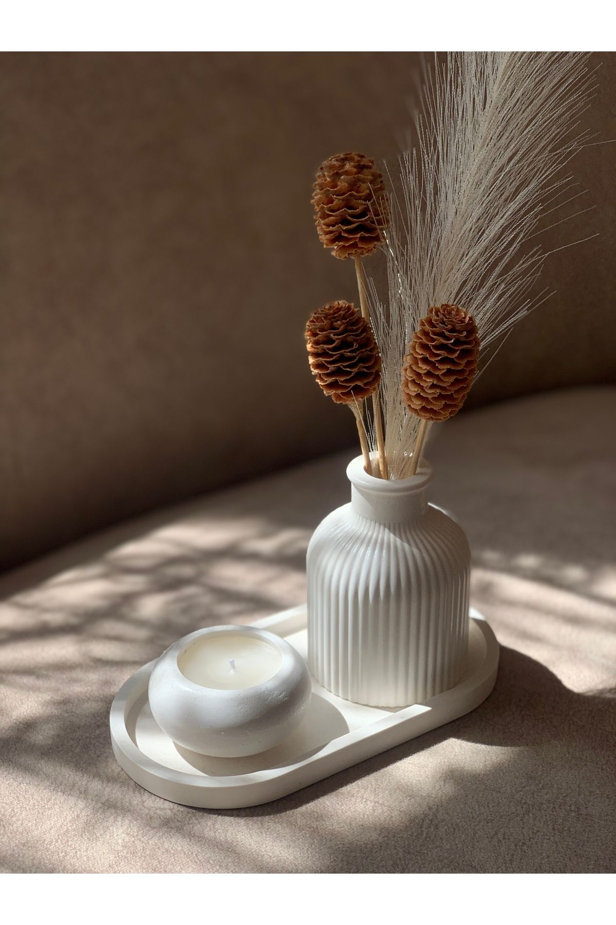 shop Dekoratif Kokulu Mum ve Kurutulmuş Çiçekli Vazo Seti | Minimalist Ev Dekoru
